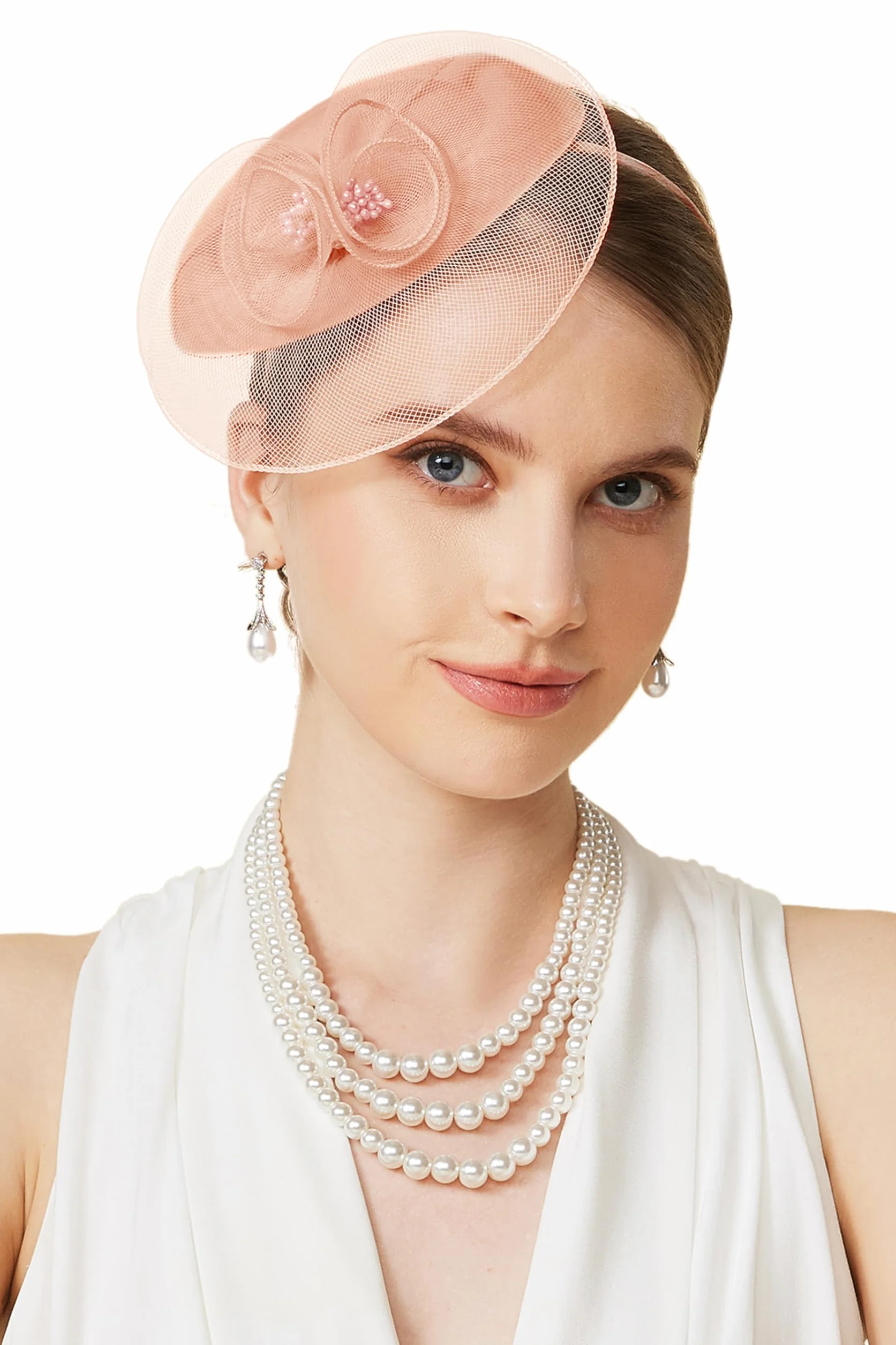 BABEYOND Chapeau bibi pour femme, élégant couvre-chef avec fleurs en maille et pince à cheveux pour mariage, jour de course, cocktail