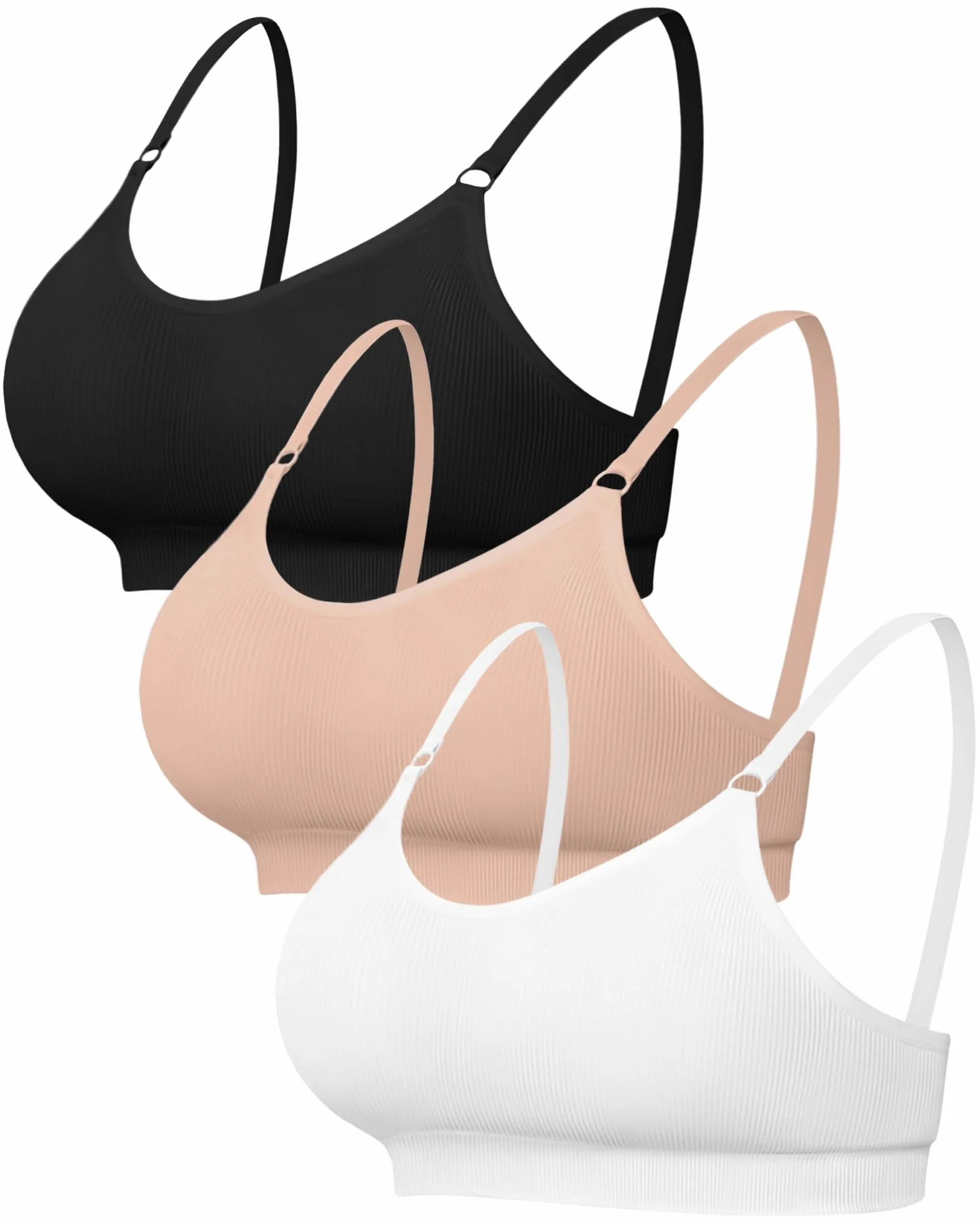 Channo Soutien-Gorge Sport sans Armatures - Pack de 3 en Nylon Côtelé Uni sans Couture Bretelles Réglables