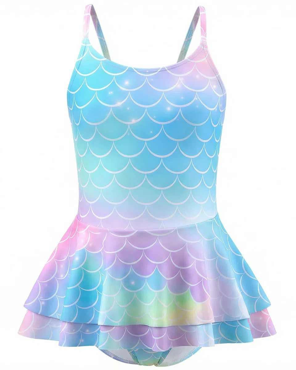 JiAmy Girls One Piece Swimsuit Adjustable Straps Mermaid Swimming Costume Kids Swimwear Bathing Suit for Kids 4-12 Years