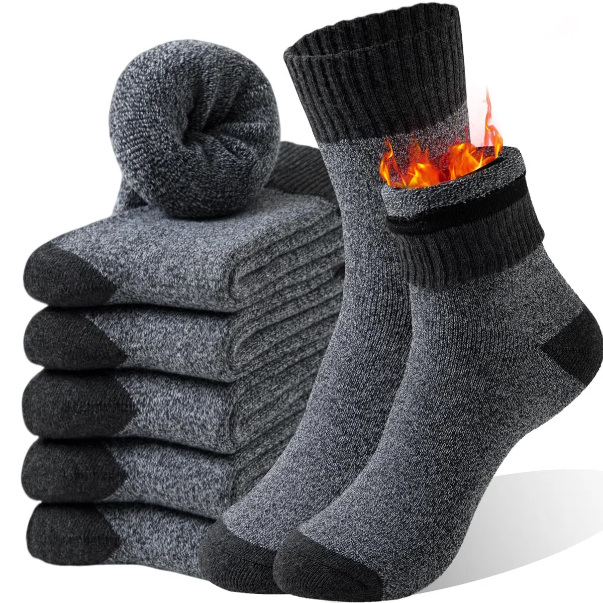 MOSOTECH Chaussettes Chaudes Homme, 5 Paires Chaussettes Thermiques Homme Hiver Épaisses en Éponge, Respirantes et Douces, Idéales pour Randonnée, Travail, Quotidien, Taille 39-45