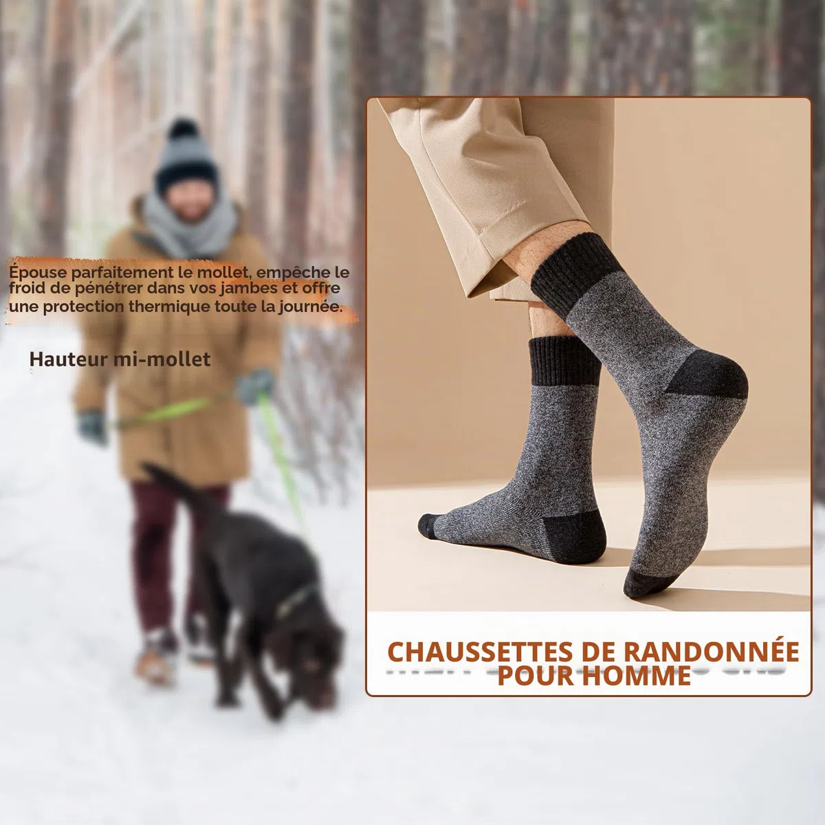 MOSOTECH Chaussettes Chaudes Homme, 5 Paires Chaussettes Thermiques Homme Hiver Épaisses en Éponge, Respirantes et Douces, Idéales pour Randonnée, Travail, Quotidien, Taille 39-45