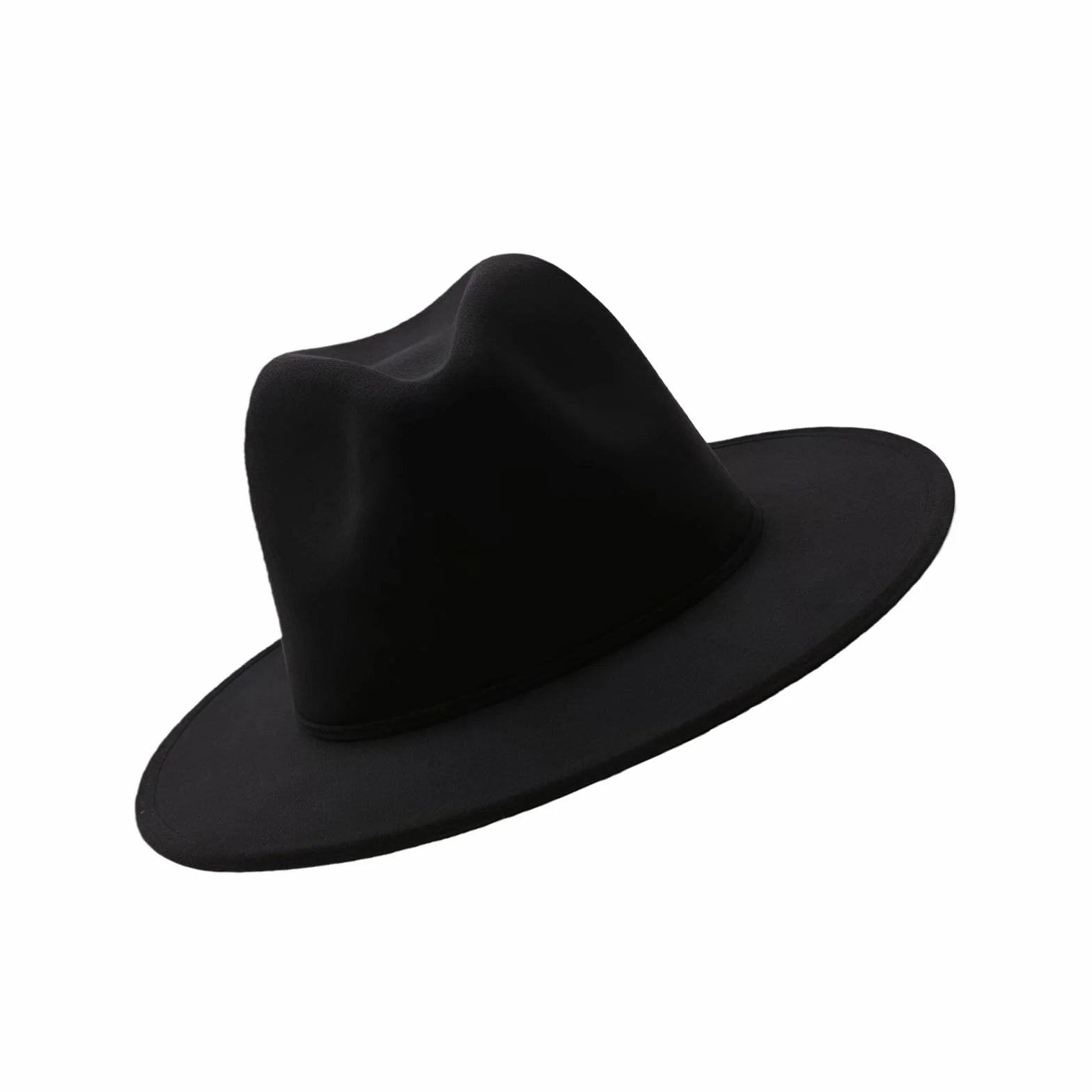 vipolish Chapeau Fedora Classique en Feutre Noir à Large Bord Panama Cowboy Jazz Souple pour Homme et Femme, Noir, Taille Unique