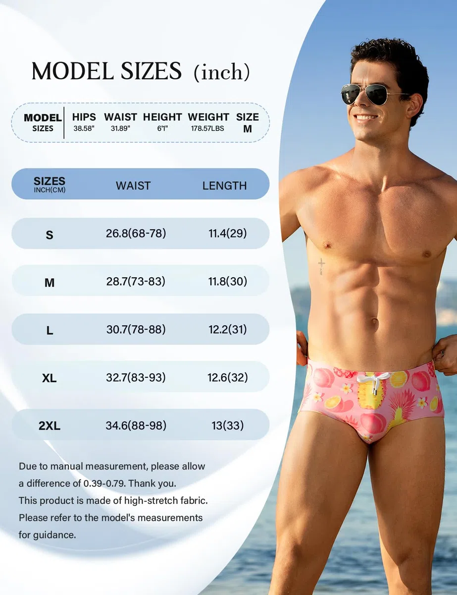 Casey Kevin Slip de Bain Homme avec Imprimé Maillot de Bain Homme Cordon Serrage Réglable Rapide Swim Briefs Slips pour Plage Piscine