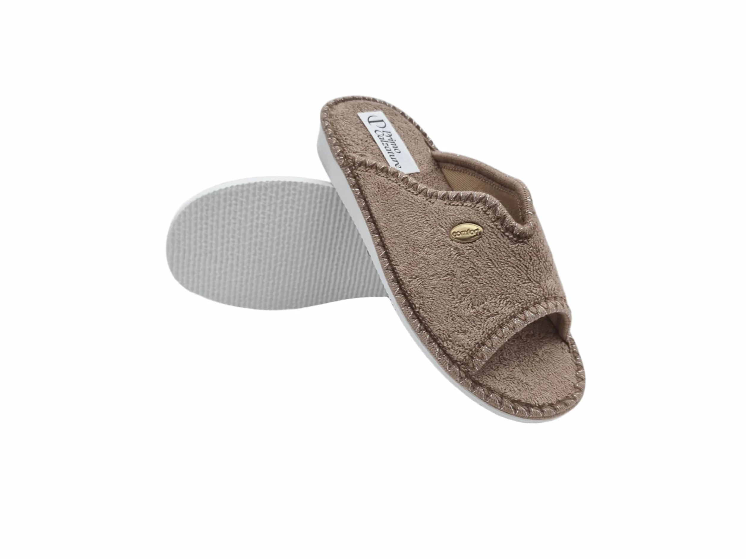 Le Cotonelle Chaussons ouverts pour femme, pantoufles d'été en éponge et coton, pantoufles maison avec talon et antidérapant