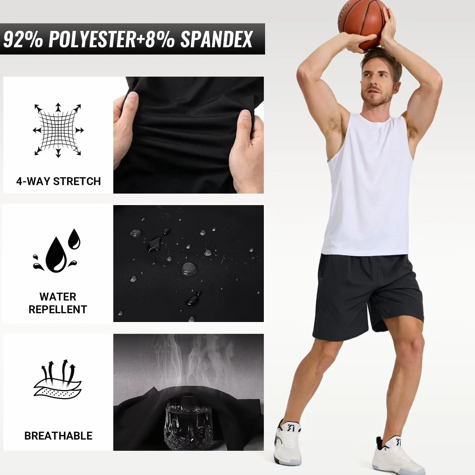 Short de Sport pour Homme avec Poche Zippée Sport Tennis Séchage Rapide Shorts de Course à Pied