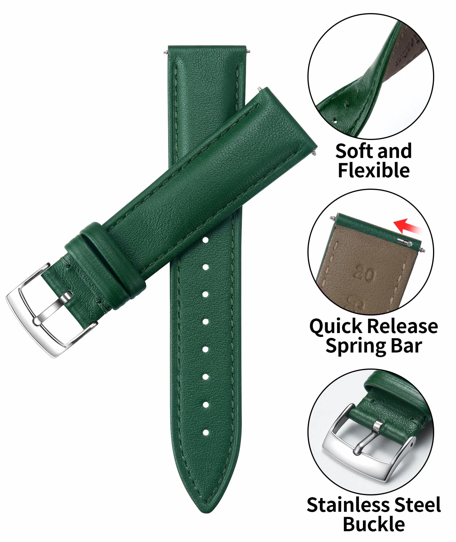 BINLUN Bracelet de Montre en Cuir Multicolore Remplacement Bracelets Montres à Dégagement Rapide pour Homme Femme Mode Watch Strap pour Montre Connectées 12mm 14mm 16mm 18mm 19mm 20mm 21mm 22mm