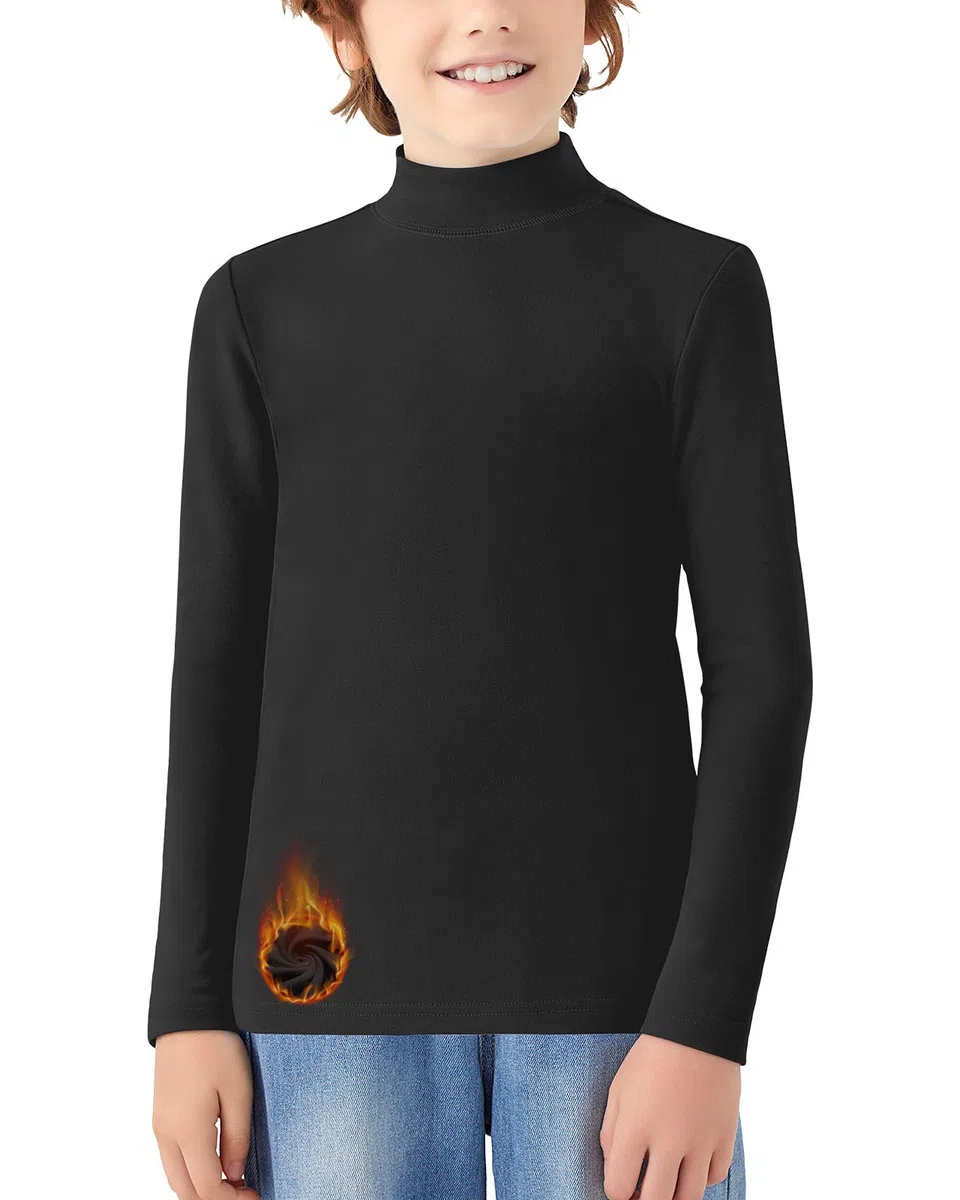 WOWENY T-shirt thermique à manches longues pour enfant - Chaud - Unisexe - Col roulé - Pour fille et garçon - Hiver - Ski - 6-14 ans
