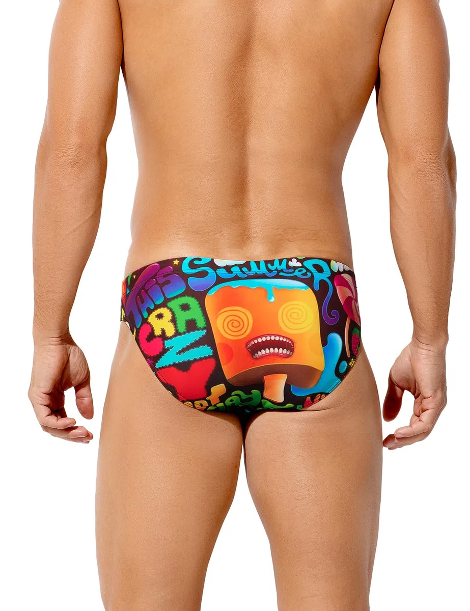 Slip de Bain Homme Imprimé, Maillot de Bain Taille Basse Swim Briefs avec Cordon de Serrage Réglable, Séchage Rapide pour Piscine Plage Natation Surf