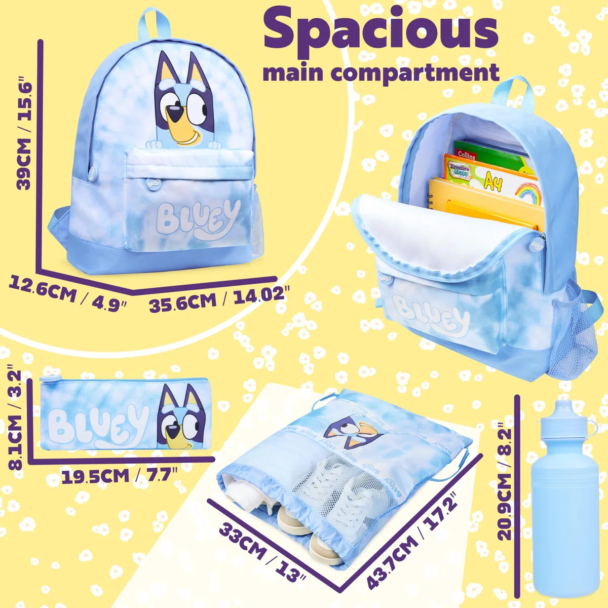 BlueY Sac a Dos Enfant avec Trousse Kawaii Sac à Lunch ou Piscine Ensemble 4 Pièces Fournitures Scolaires Enfant Creche École Voyage Tie Dye