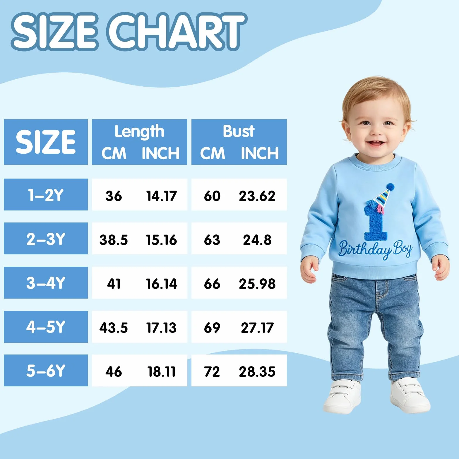 Kunyeah Sweat Shirt d'anniversaire pour Petit garçon T-Shirt à Manches Longues Enfant Broderie Lettres Pull-Over Vêtement pour Tout Petit