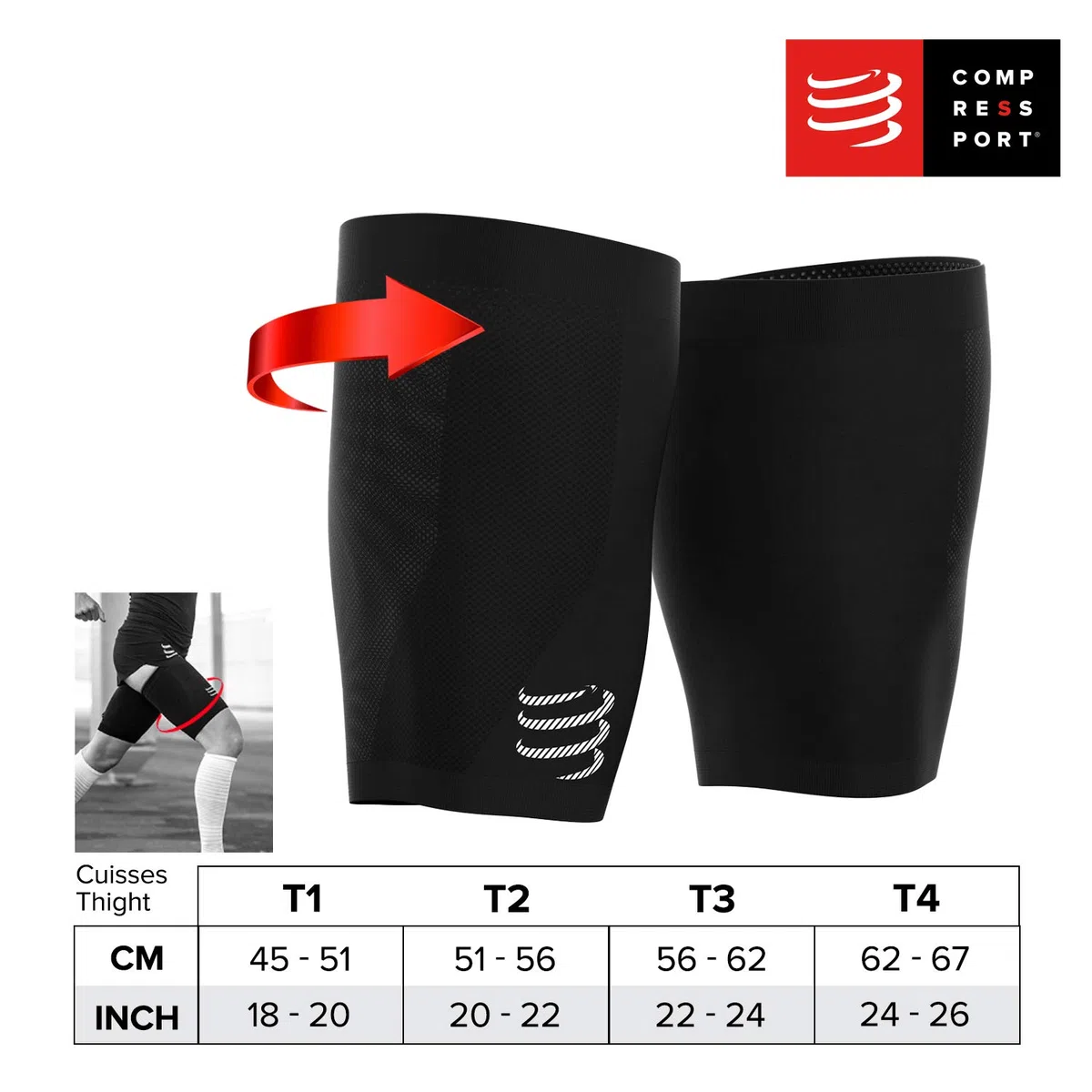 Compressport Under Control Quad Manchon de compression cuisse Adulte Unisexe, Noir