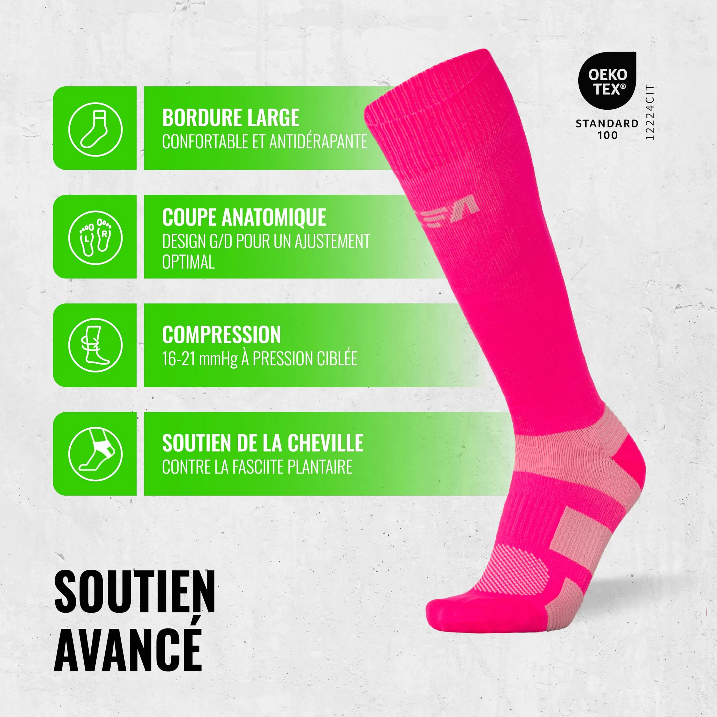 COMPRESSION FOR ATHLETES V1 Chaussettes de Contention Femme et Homme de Haute Qualité, Soutien de La Cheville et de La Voûte Plantaire, Chaussettes de Contention Homme et Femme fabriquées dans l'UE