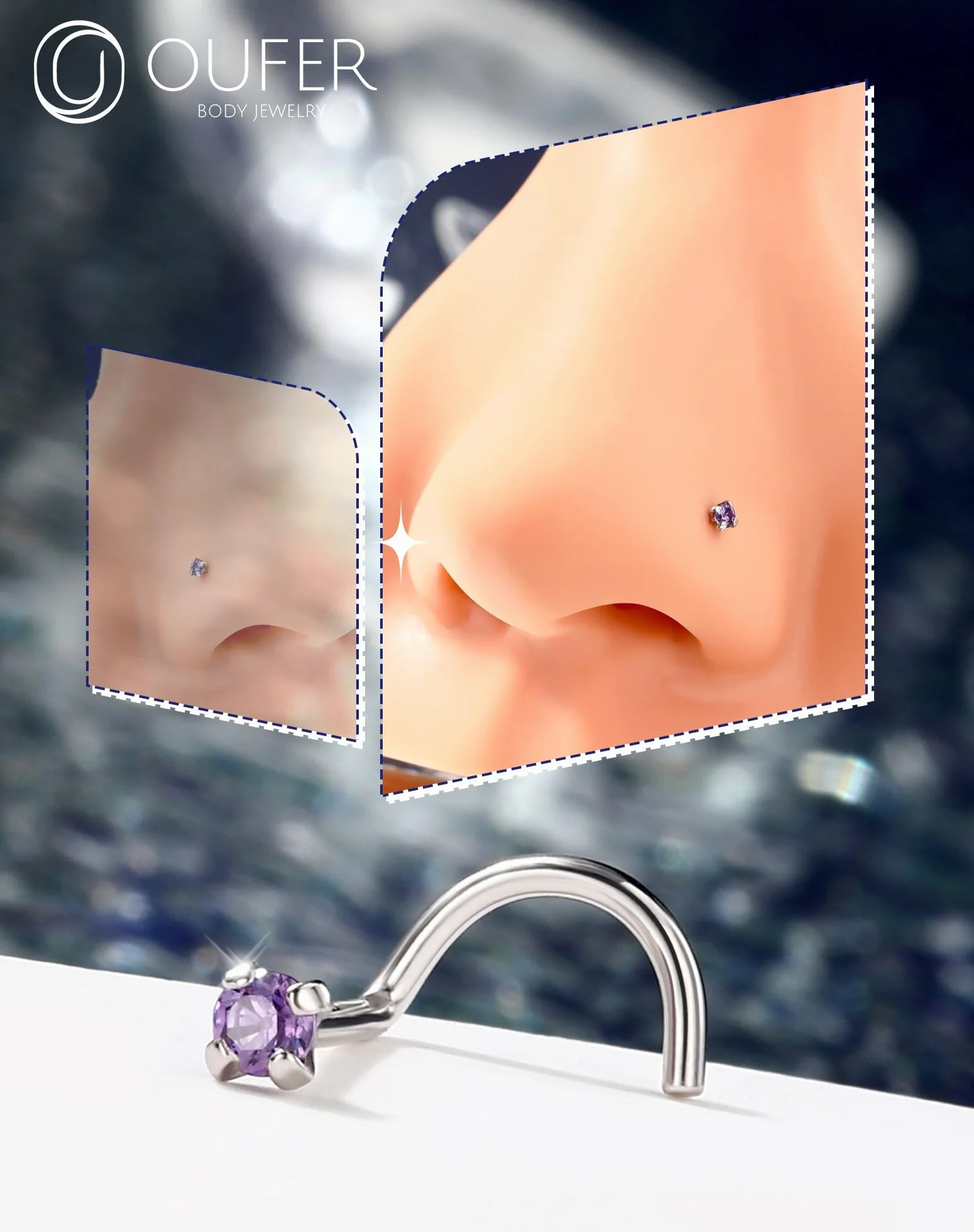 OUFER 20G Piercing Nez Or Blanc Piercing Nez en Argent 925 Piercing Nez Anneaux Piercing Nez en S Percing Au Nez 7mm Boucle Nez Argent Bijoux de Piercing Corporel
