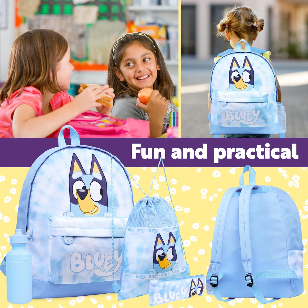 BlueY Sac a Dos Enfant avec Trousse Kawaii Sac à Lunch ou Piscine Ensemble 4 Pièces Fournitures Scolaires Enfant Creche École Voyage Tie Dye