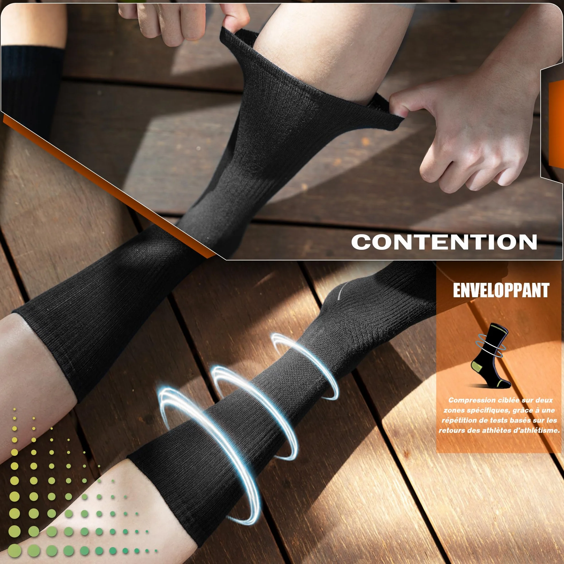 ineepor 6 Paires Bambou Chaussettes de Contention Hommes Femmes – Légères, Sans Couture, Transpirantes, Anti-Odeur – Course, Randonnée, Vélo
