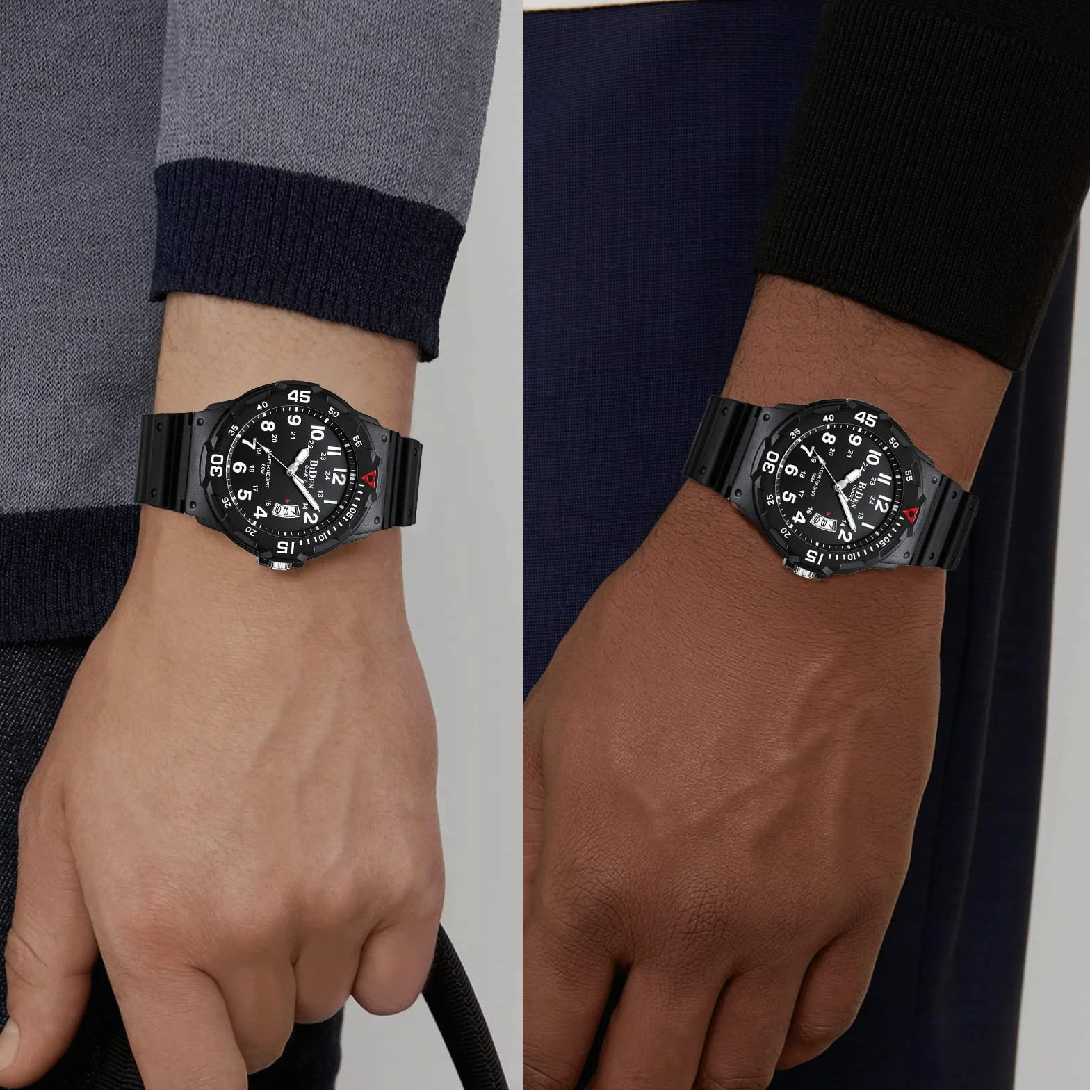 HANPOSH Montre Homme Montres Bracelets Etanche Design Analogique Lumineuses Acier Inoxydable Cadran Calendrie Fashion