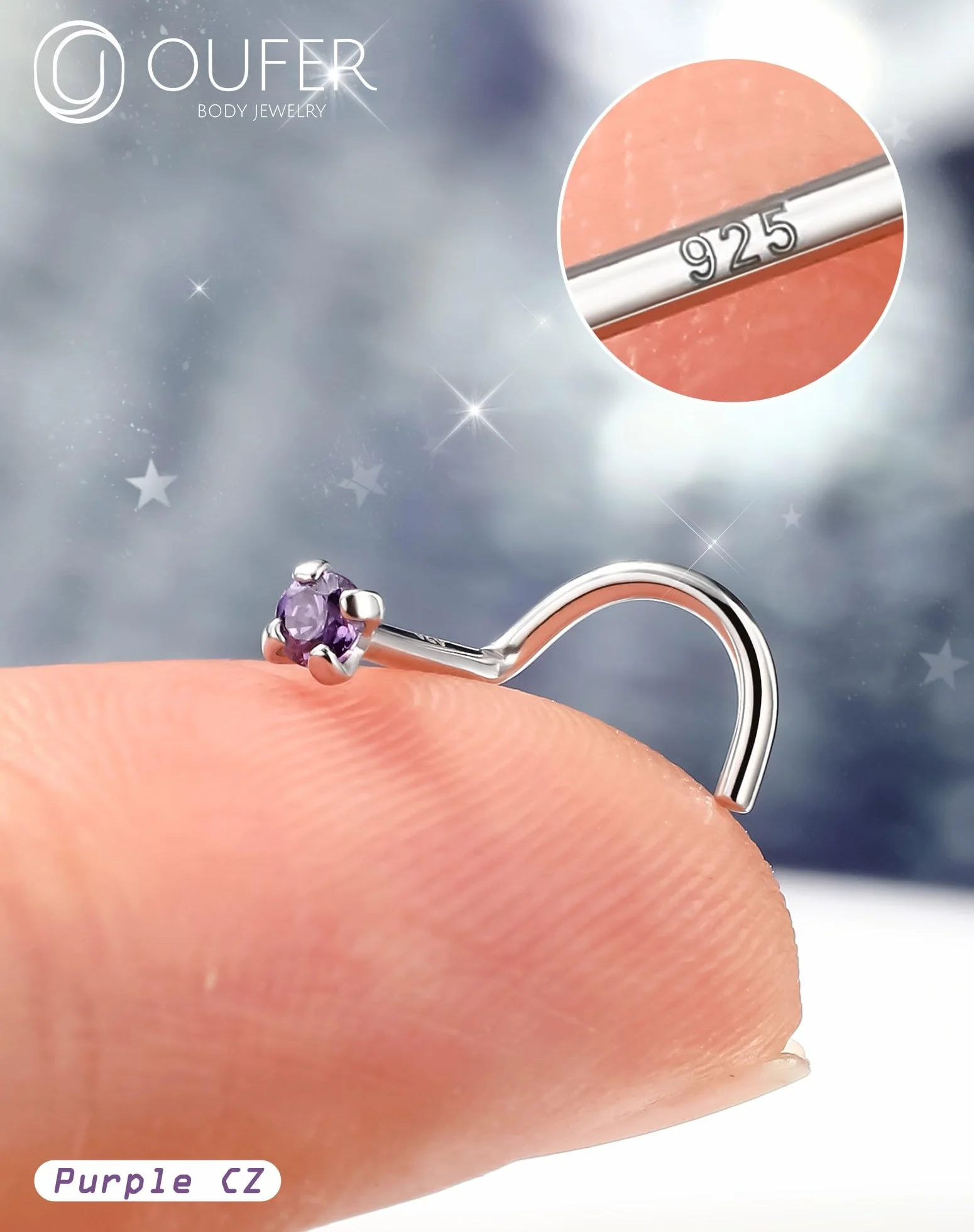 OUFER 20G Piercing Nez Or Blanc Piercing Nez en Argent 925 Piercing Nez Anneaux Piercing Nez en S Percing Au Nez 7mm Boucle Nez Argent Bijoux de Piercing Corporel
