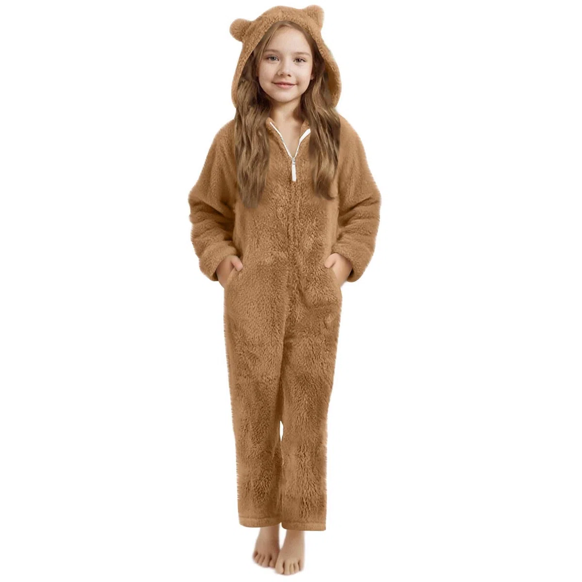 Combinaison Pyjama pour Filles Grenouillères d'ours Animaux Zippé avec Capuche Onesie Enfant Halloween Cosplay Costume Garçon Noel Autumne Hiver