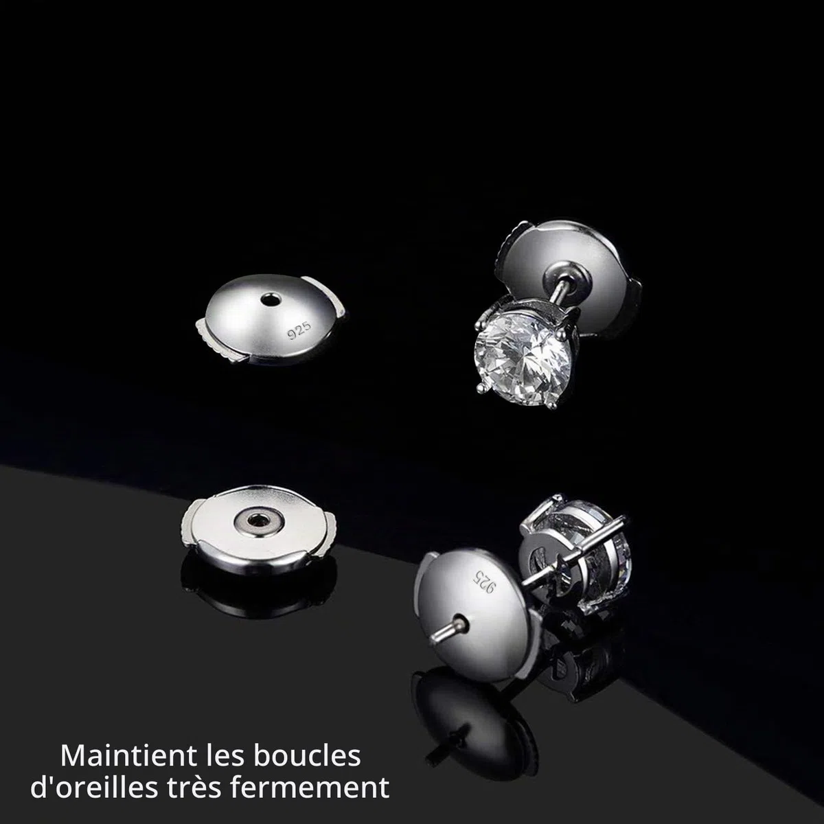 KISSPAT Fermoirs pour boucles d'oreilles en argent 925, Argent, Diamant
