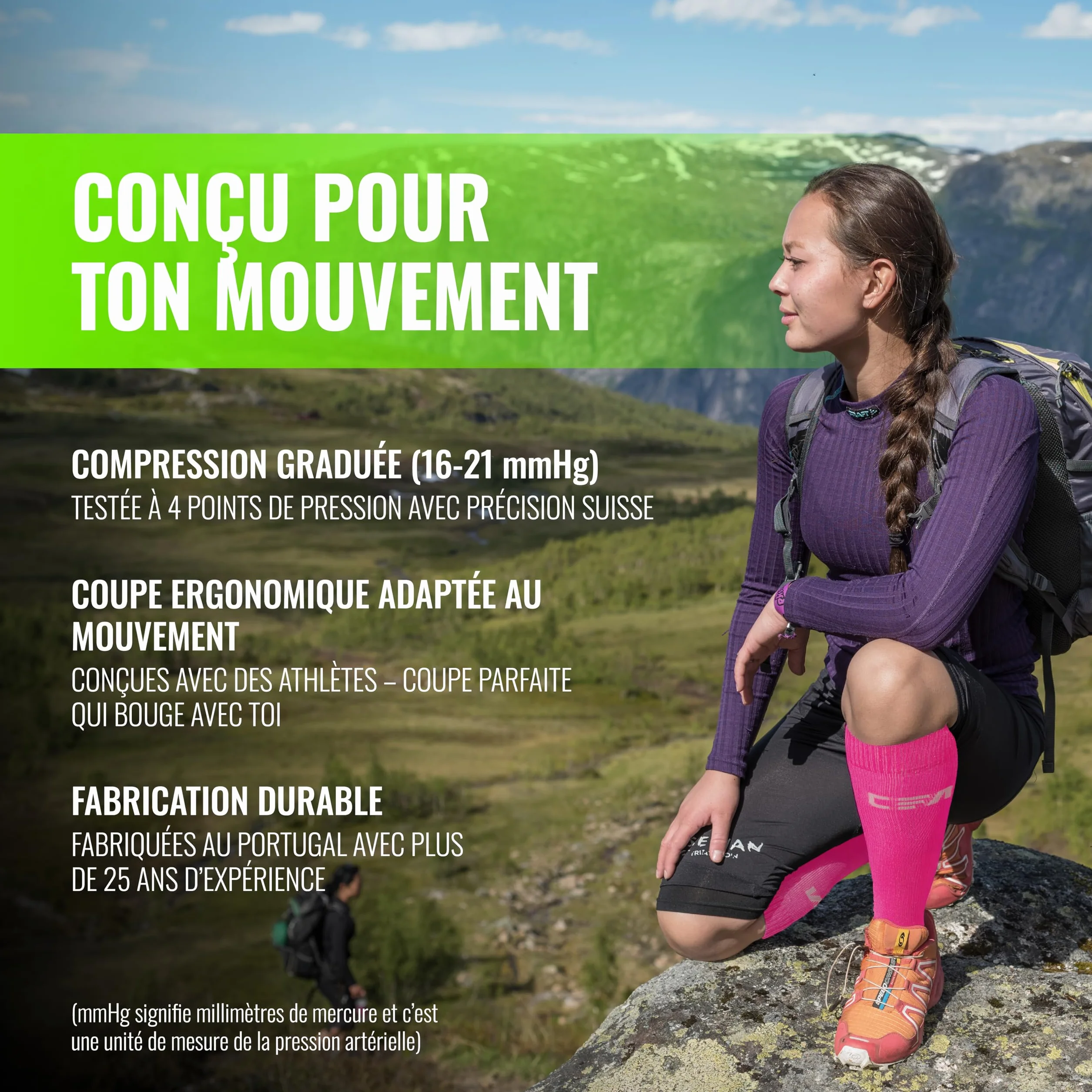 COMPRESSION FOR ATHLETES V1 Chaussettes de Contention Femme et Homme de Haute Qualité, Soutien de La Cheville et de La Voûte Plantaire, Chaussettes de Contention Homme et Femme fabriquées dans l'UE