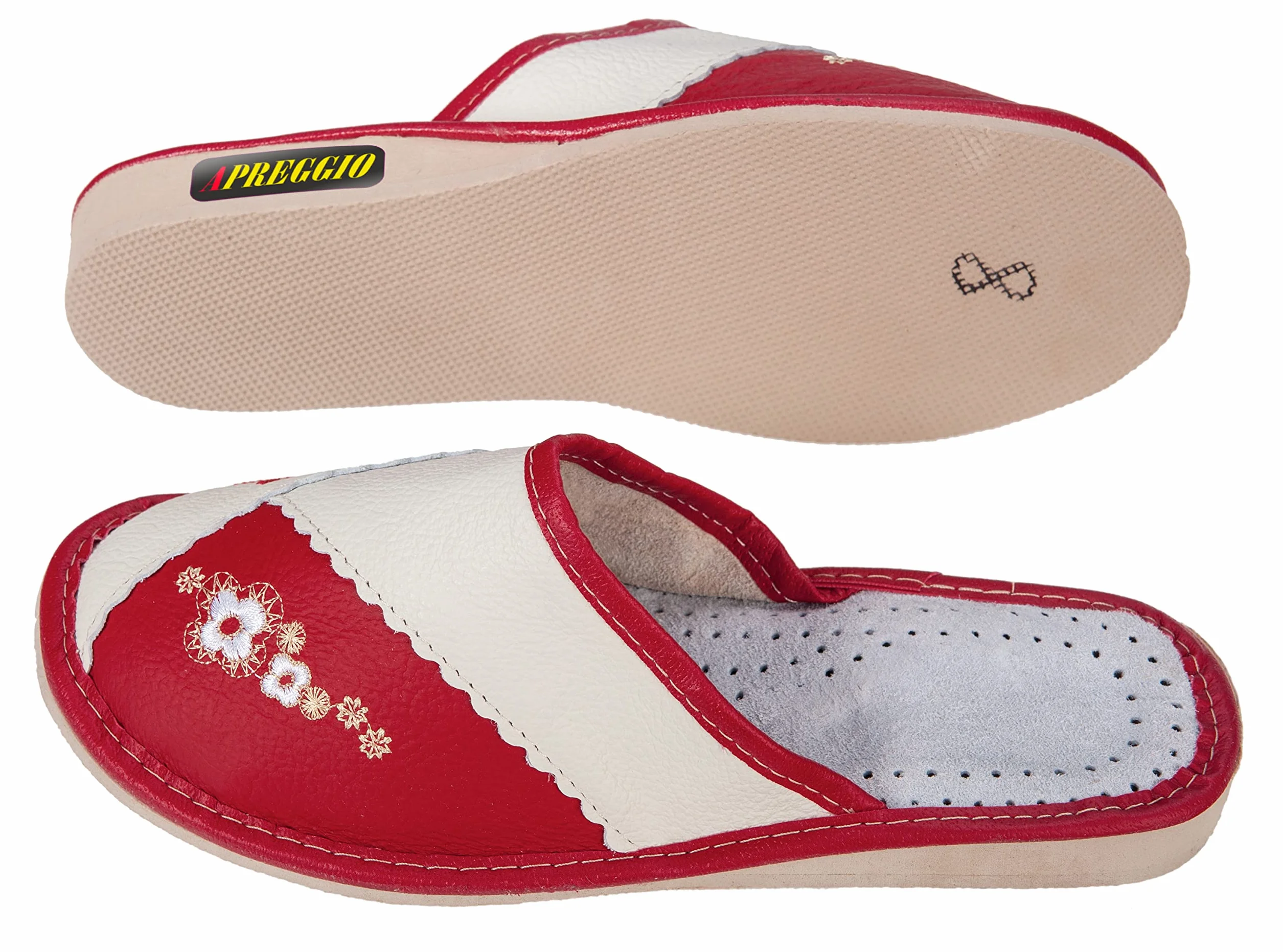 APREGGIO Pantoufles Femme Cuir – Chaussons Pratiques et Confortables – Fait Main – 36–41 EU