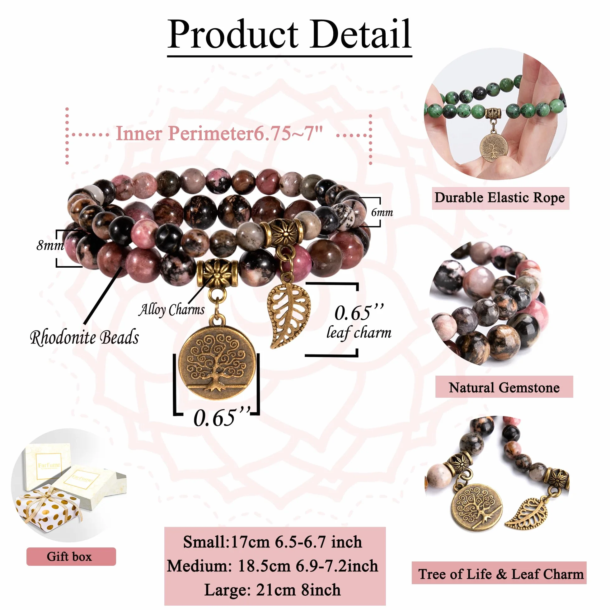 Farfume Chakra Bracelet En Pierre Naturelle - Bracelet Perles Naturelles Femme-Ensemble De Deux Bracelets Avec Accessoires Arbre De Vie Et Feuille
