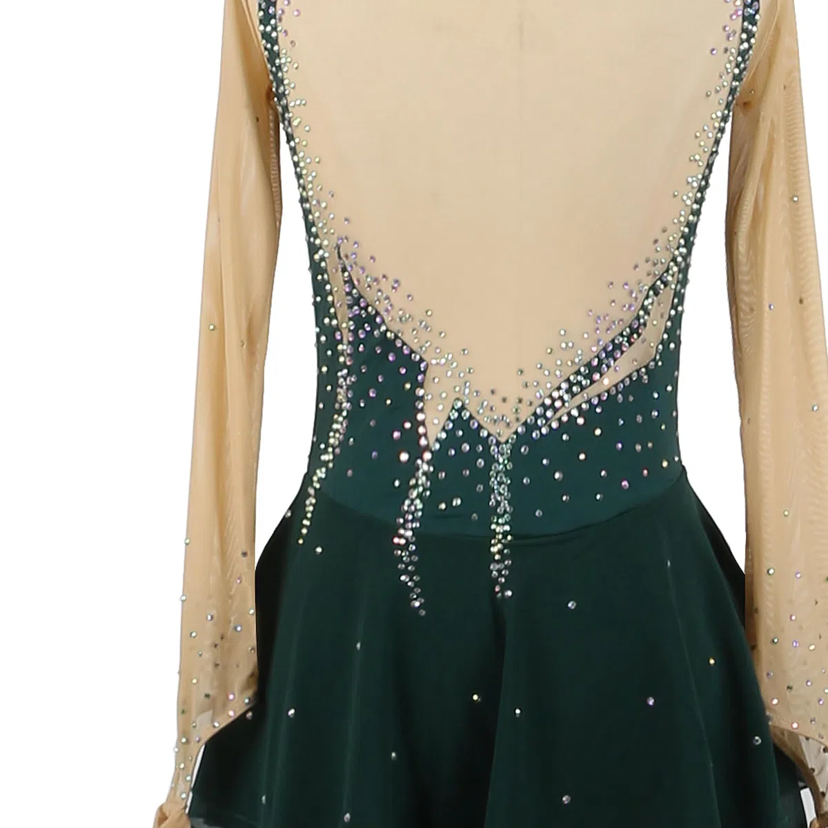 Robe Patinage Artistique Vert Enfant Fille Femme Strass Justaucorps de Danse Gymnastique à Manche Longue, Robe Compétition de Patinage sur Glace