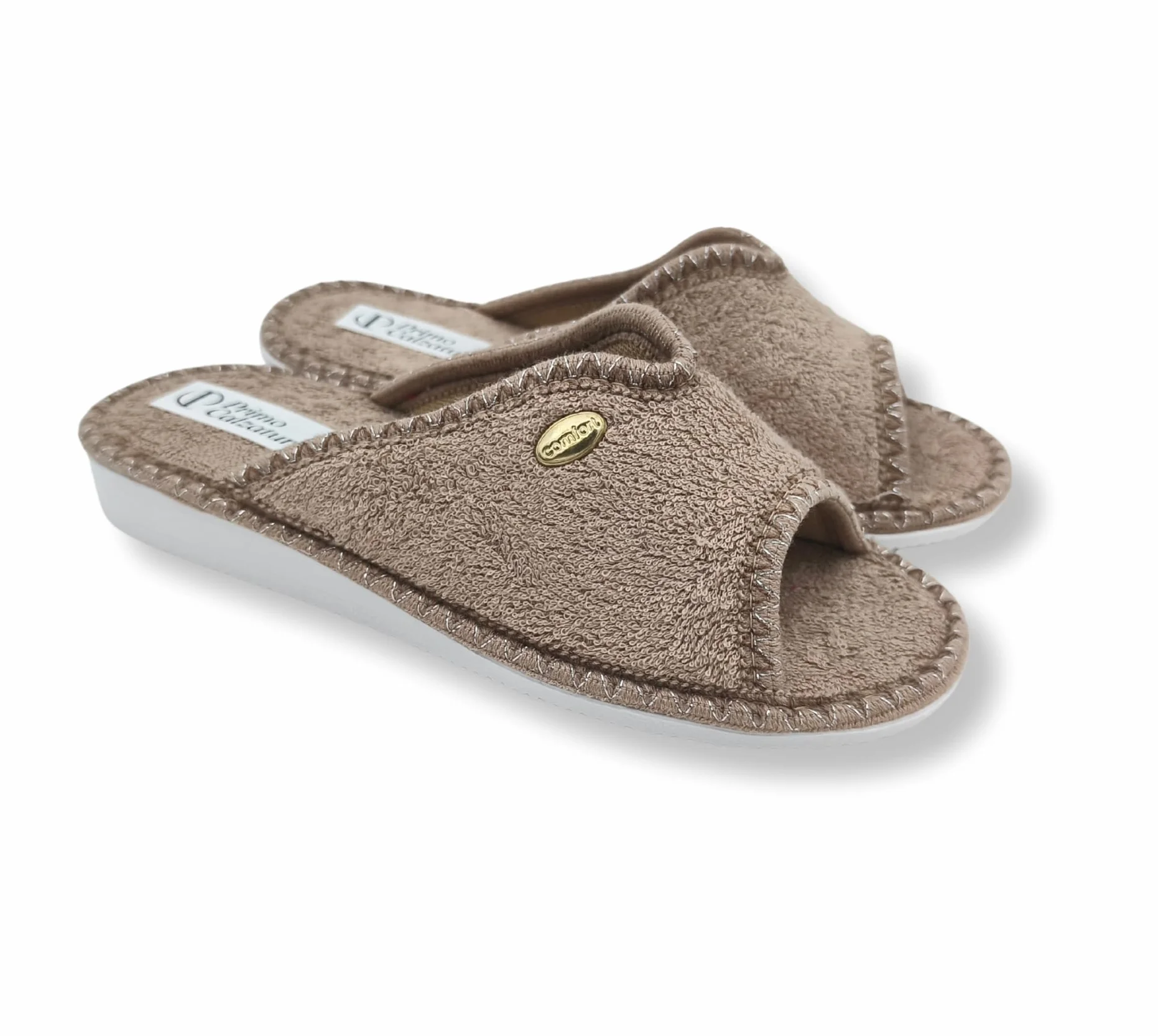 Le Cotonelle Chaussons ouverts pour femme, pantoufles d'été en éponge et coton, pantoufles maison avec talon et antidérapant