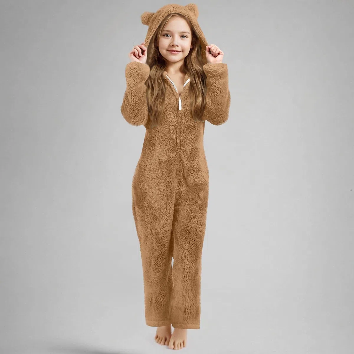 Combinaison Pyjama pour Filles Grenouillères d'ours Animaux Zippé avec Capuche Onesie Enfant Halloween Cosplay Costume Garçon Noel Autumne Hiver