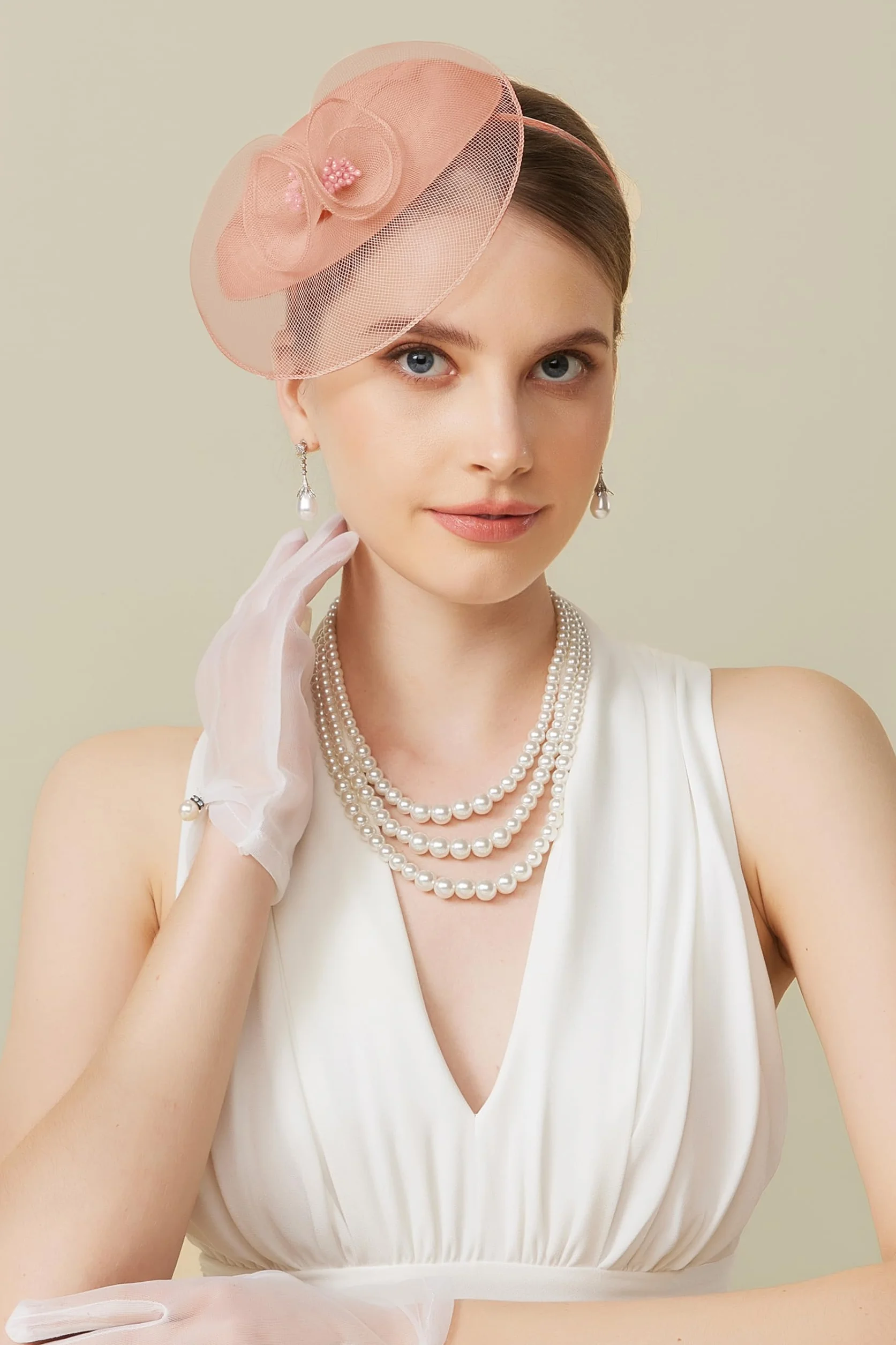 BABEYOND Chapeau bibi pour femme, élégant couvre-chef avec fleurs en maille et pince à cheveux pour mariage, jour de course, cocktail