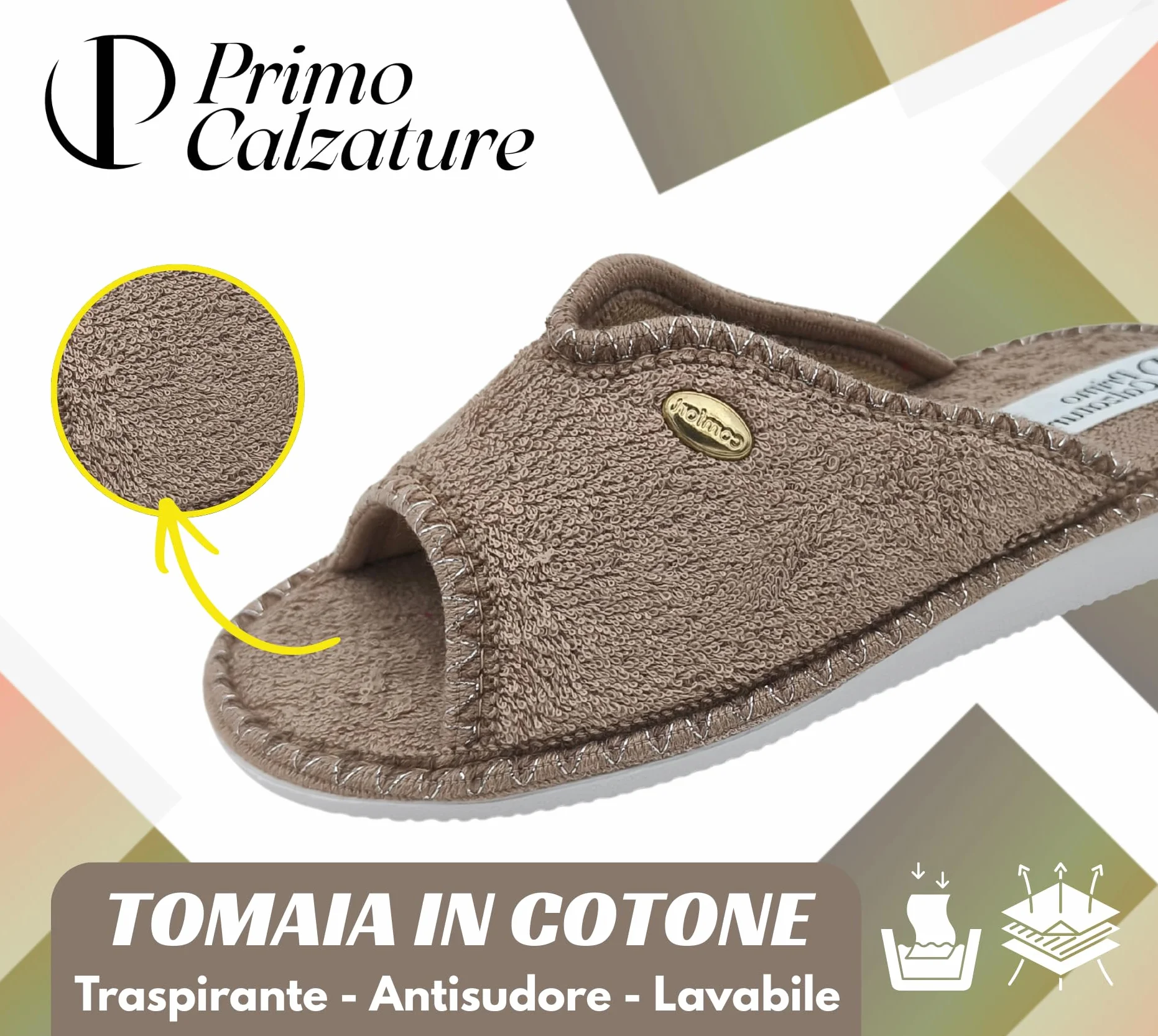 Le Cotonelle Chaussons ouverts pour femme, pantoufles d'été en éponge et coton, pantoufles maison avec talon et antidérapant