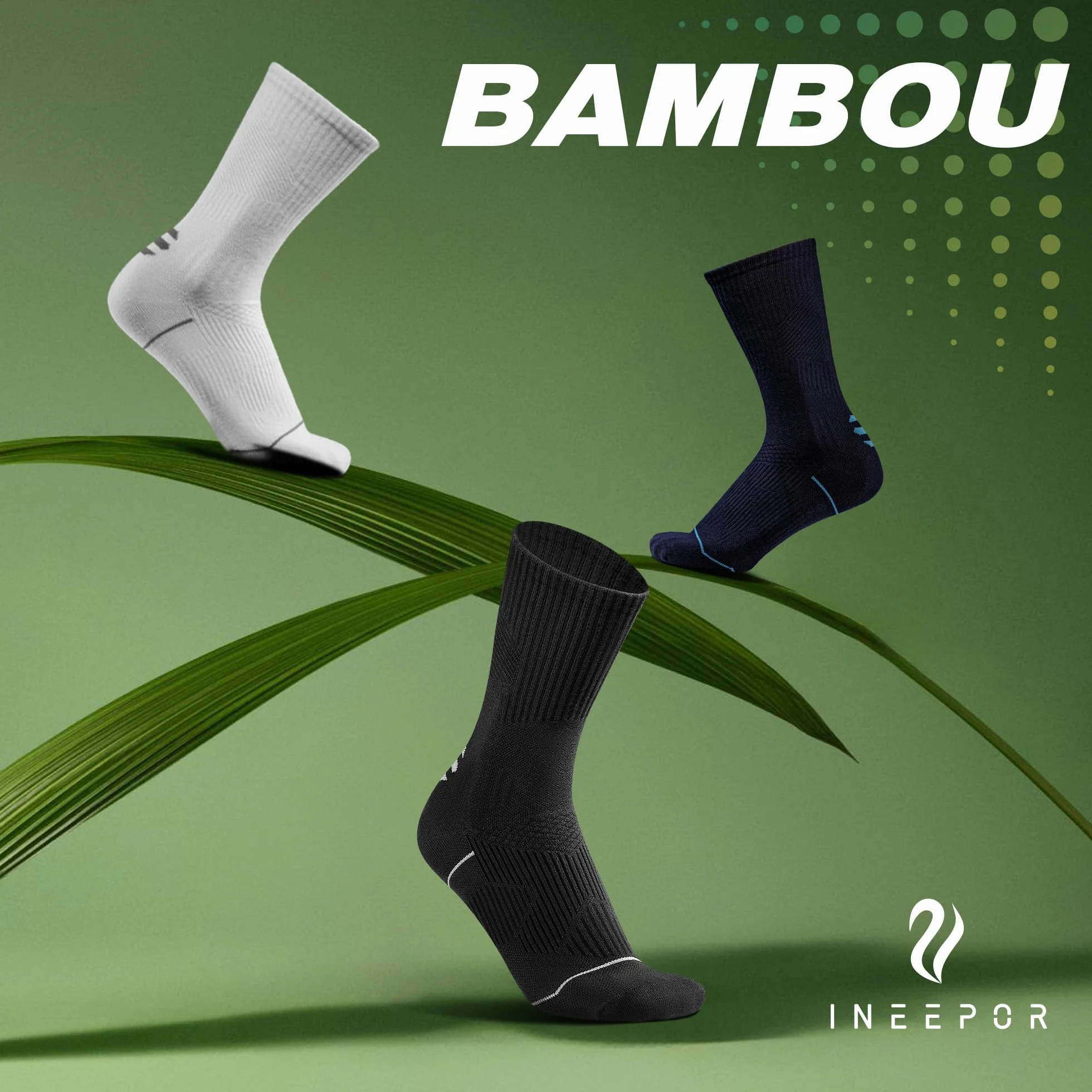ineepor 6 Paires Bambou Chaussettes de Contention Hommes Femmes – Légères, Sans Couture, Transpirantes, Anti-Odeur – Course, Randonnée, Vélo