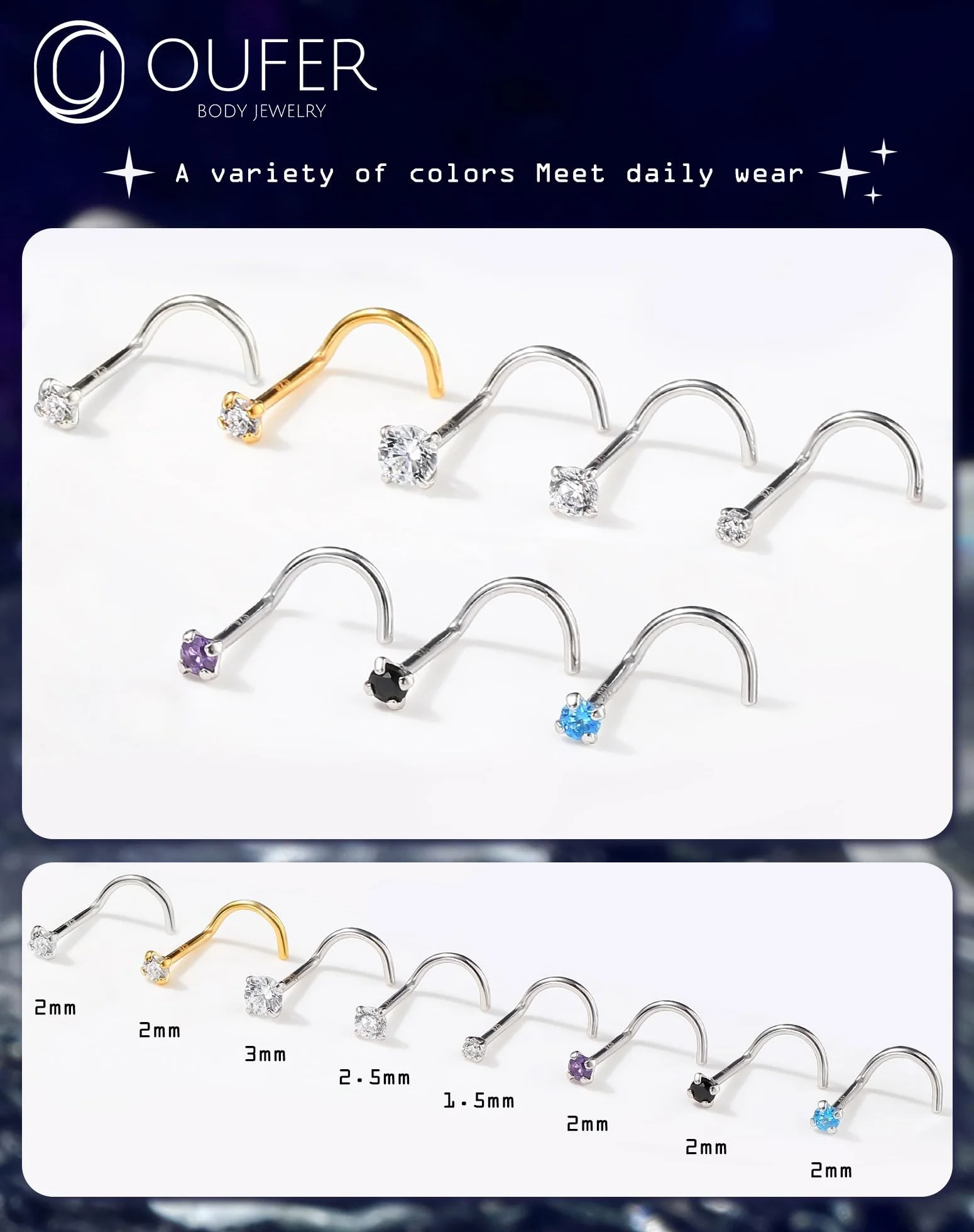 OUFER 20G Piercing Nez Or Blanc Piercing Nez en Argent 925 Piercing Nez Anneaux Piercing Nez en S Percing Au Nez 7mm Boucle Nez Argent Bijoux de Piercing Corporel