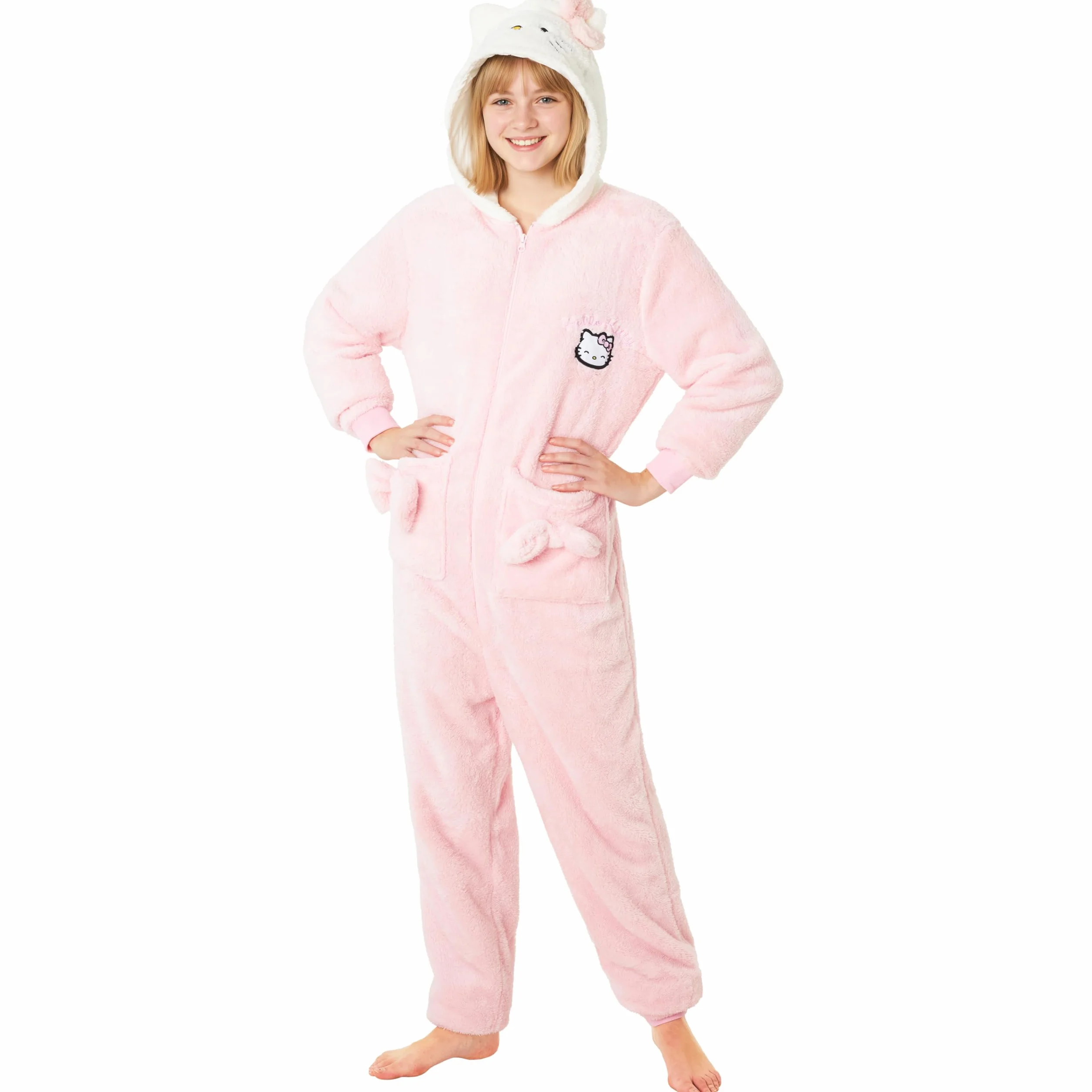 Hello Kitty Sanrio Combinaison Pyjama Fille et Ado, Polaire avec Capuche, Anime Pyjama Kawaii Douillet, Idée Cadeau Fille