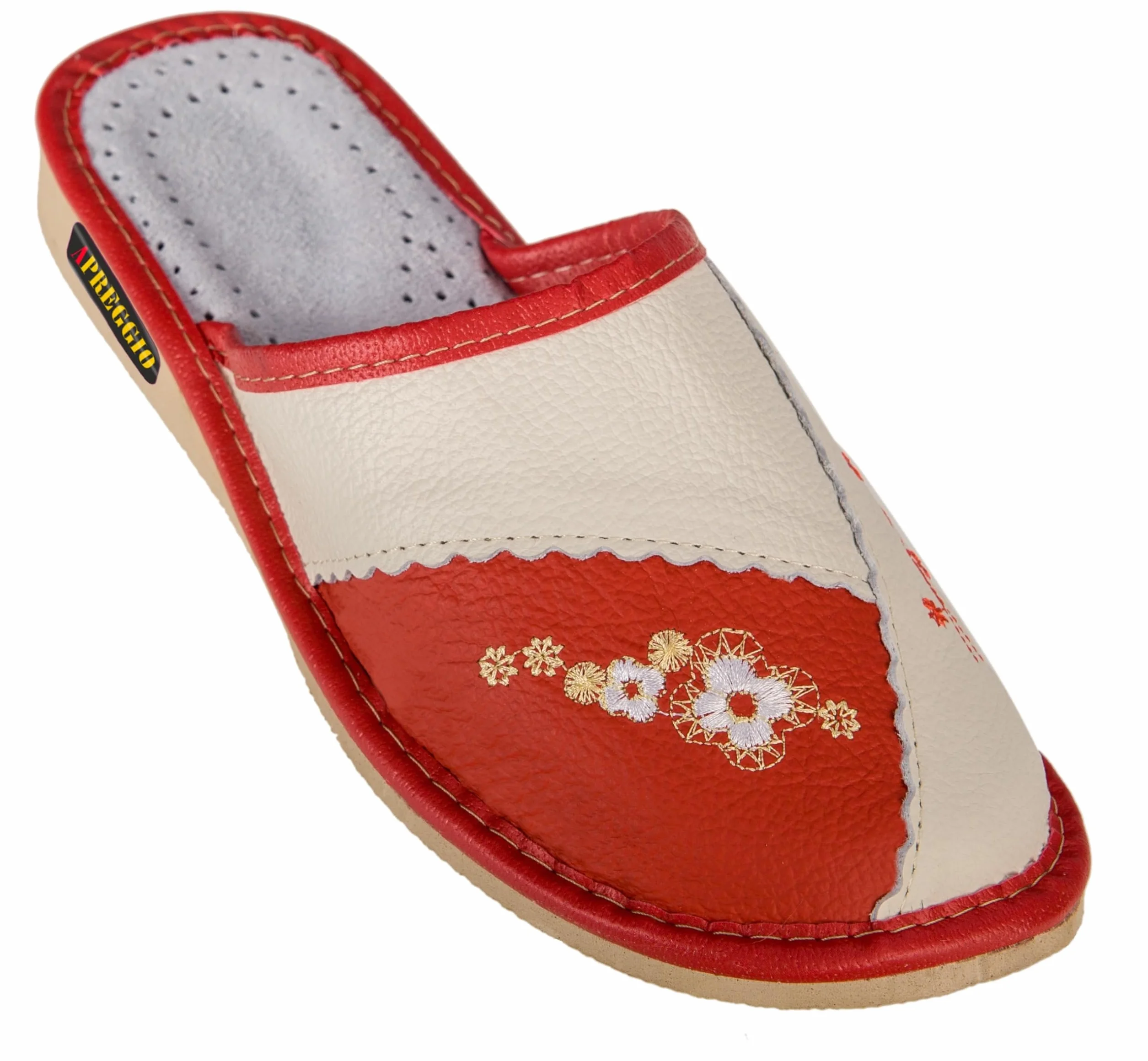 APREGGIO Pantoufles Femme Cuir – Chaussons Pratiques et Confortables – Fait Main – 36–41 EU