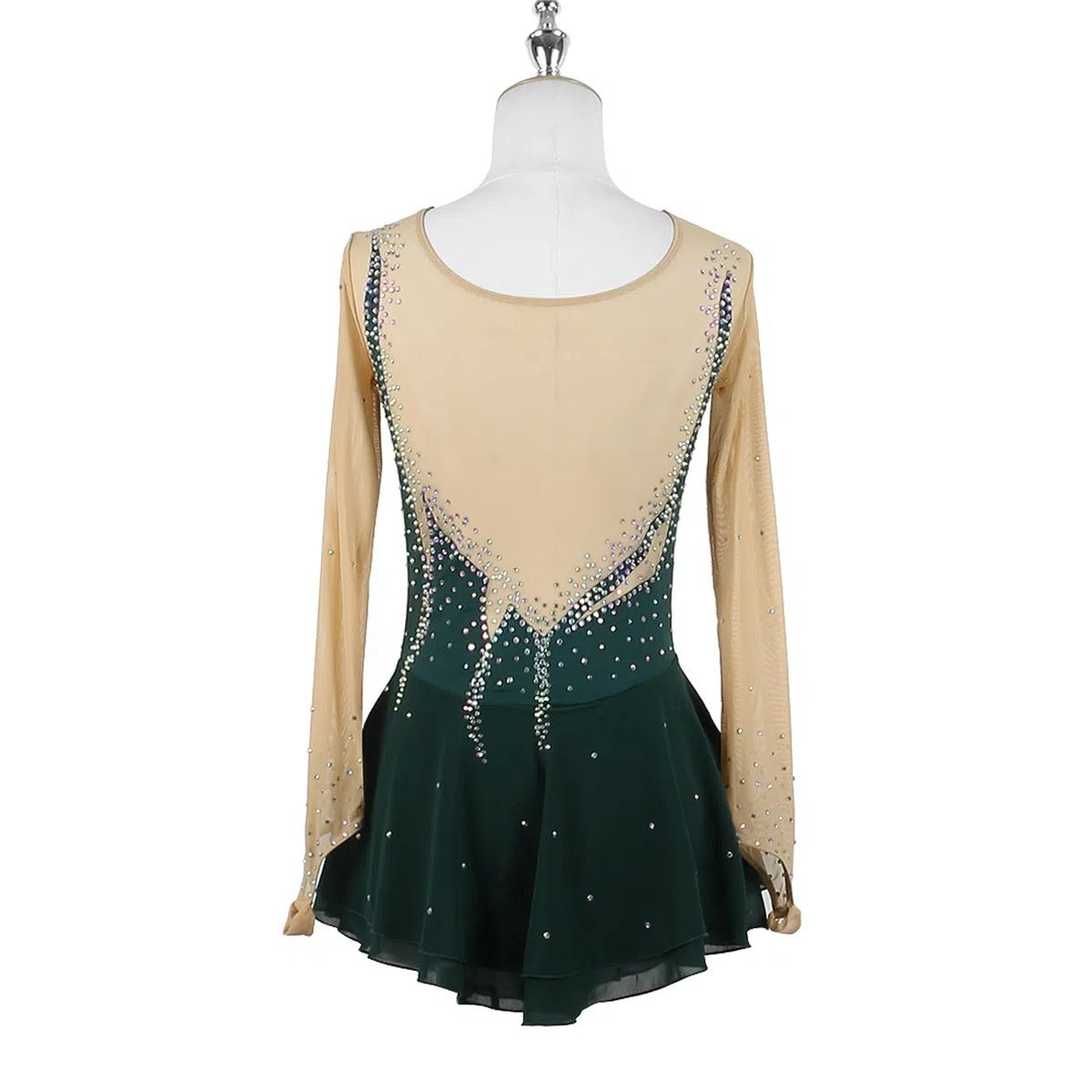 Robe Patinage Artistique Vert Enfant Fille Femme Strass Justaucorps de Danse Gymnastique à Manche Longue, Robe Compétition de Patinage sur Glace