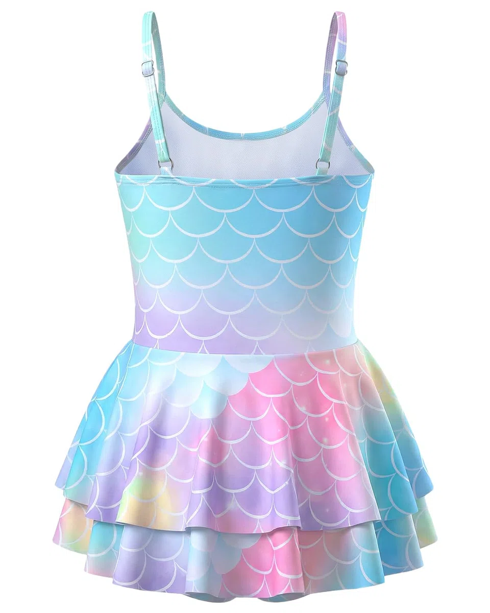 JiAmy Girls One Piece Swimsuit Adjustable Straps Mermaid Swimming Costume Kids Swimwear Bathing Suit for Kids 4-12 Years