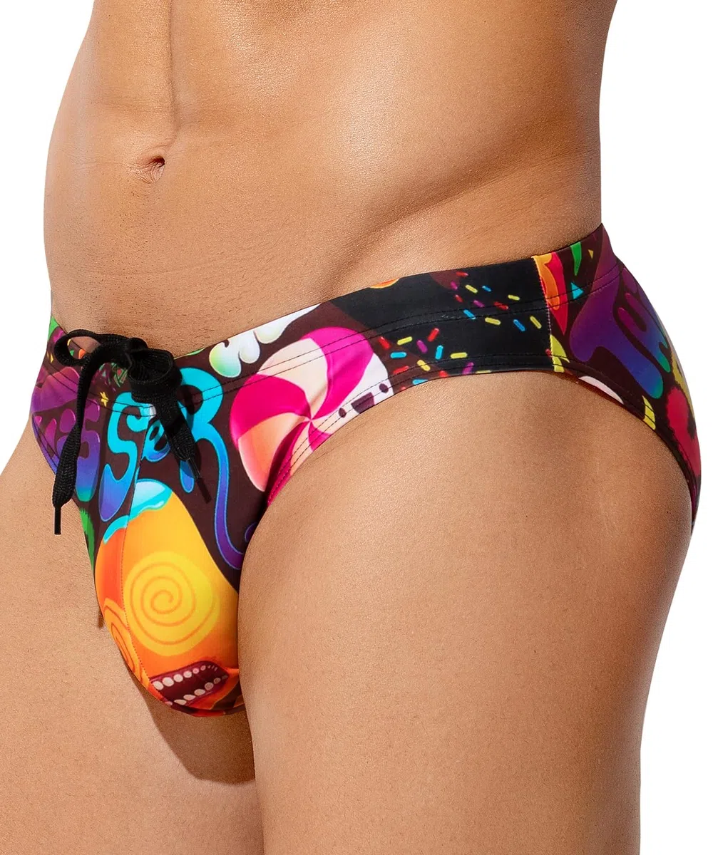 Slip de Bain Homme Imprimé, Maillot de Bain Taille Basse Swim Briefs avec Cordon de Serrage Réglable, Séchage Rapide pour Piscine Plage Natation Surf