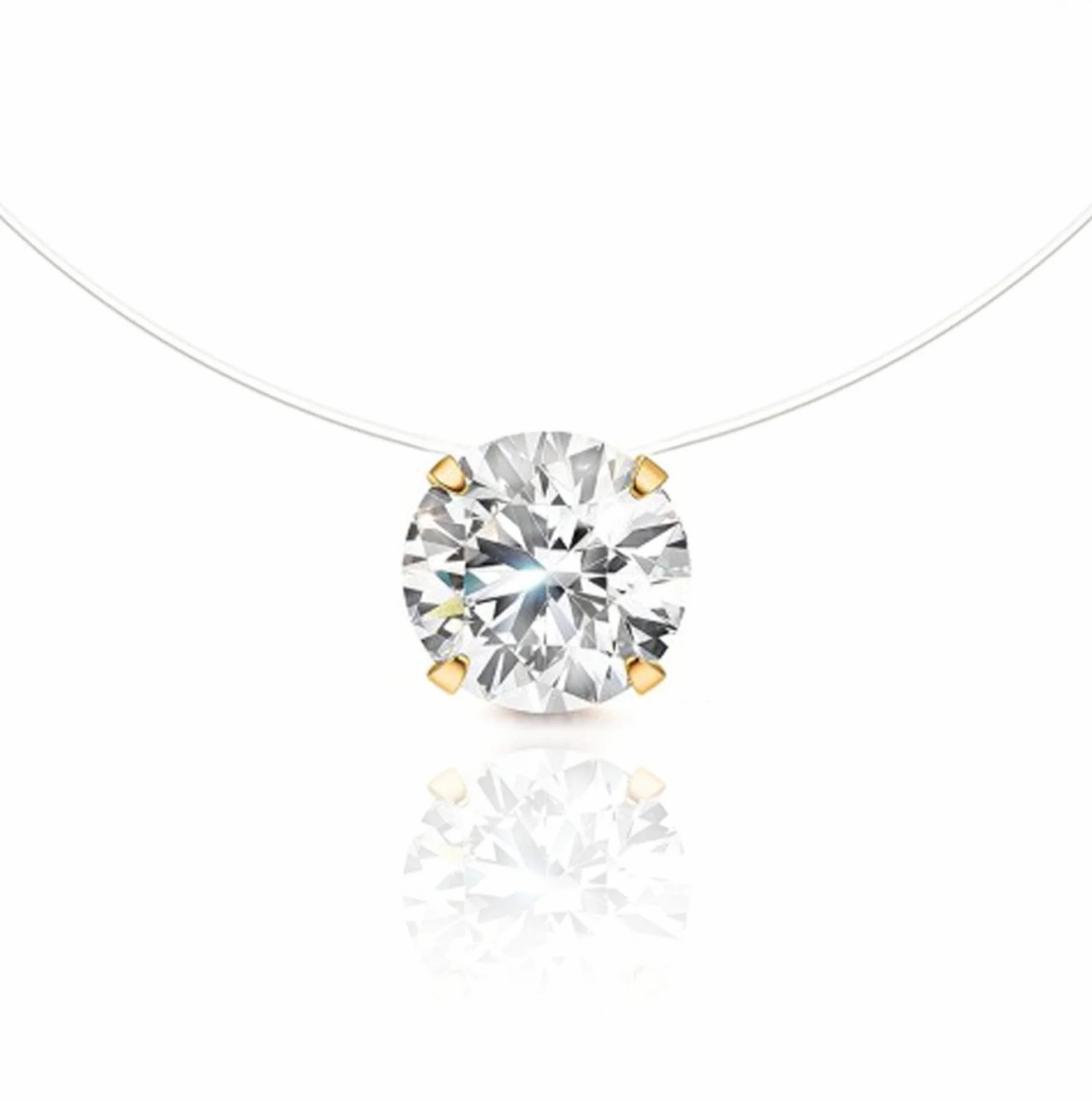 Collier Invisible Plaqué OR (18K) - PETIT ou GRAND Solitaire Crystallized- Pure brillance™ - Bijou fil de nylon transparent