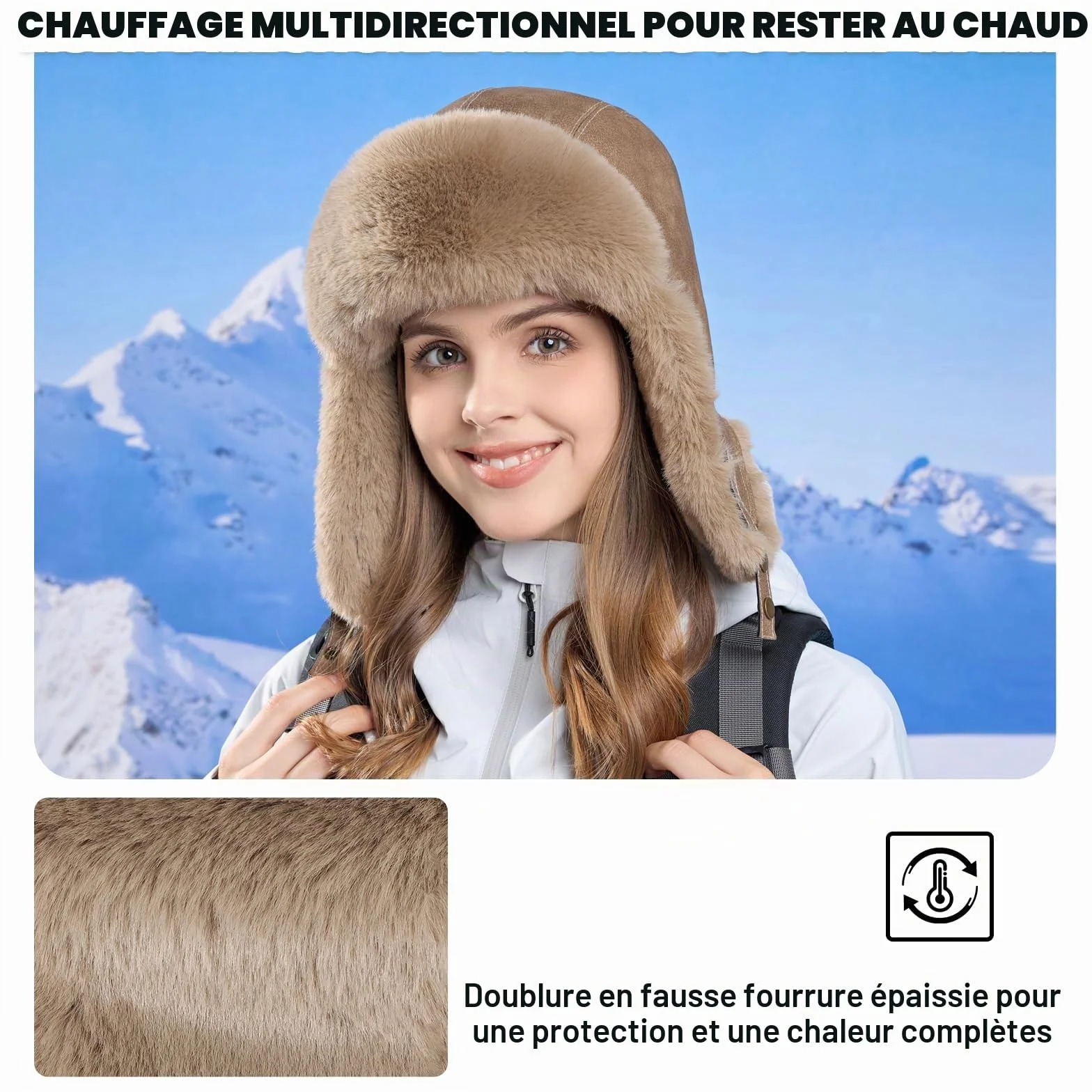 TAGVO Chapeau Trappeur d'hiver avec Protège-Oreilles, Chapka Épaisse pour Hommes et Femmes, Ushanka Russe, Bonnet Doublé en Polaire, Chaud et Coupe-Vent pour Temps Froid