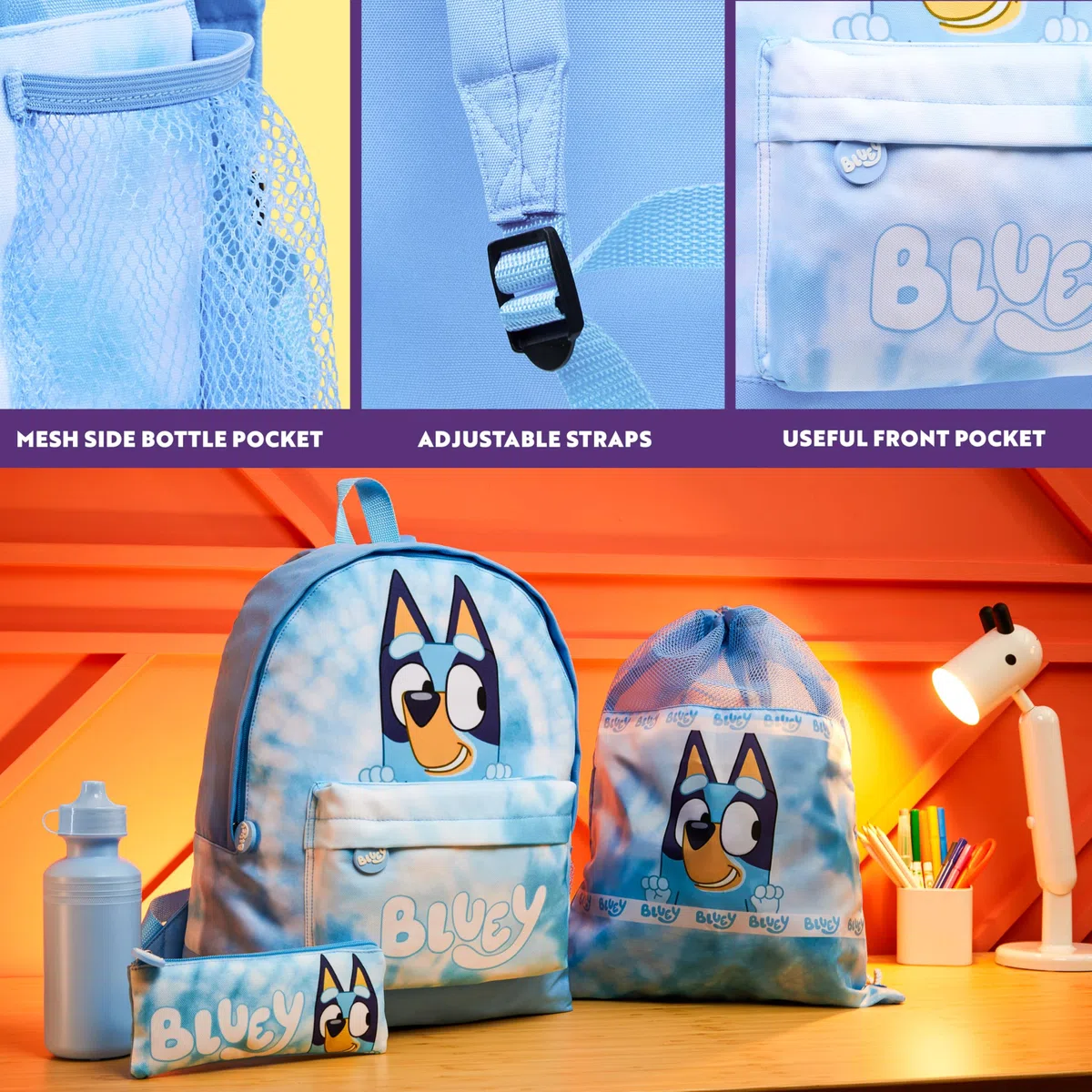 BlueY Sac a Dos Enfant avec Trousse Kawaii Sac à Lunch ou Piscine Ensemble 4 Pièces Fournitures Scolaires Enfant Creche École Voyage Tie Dye