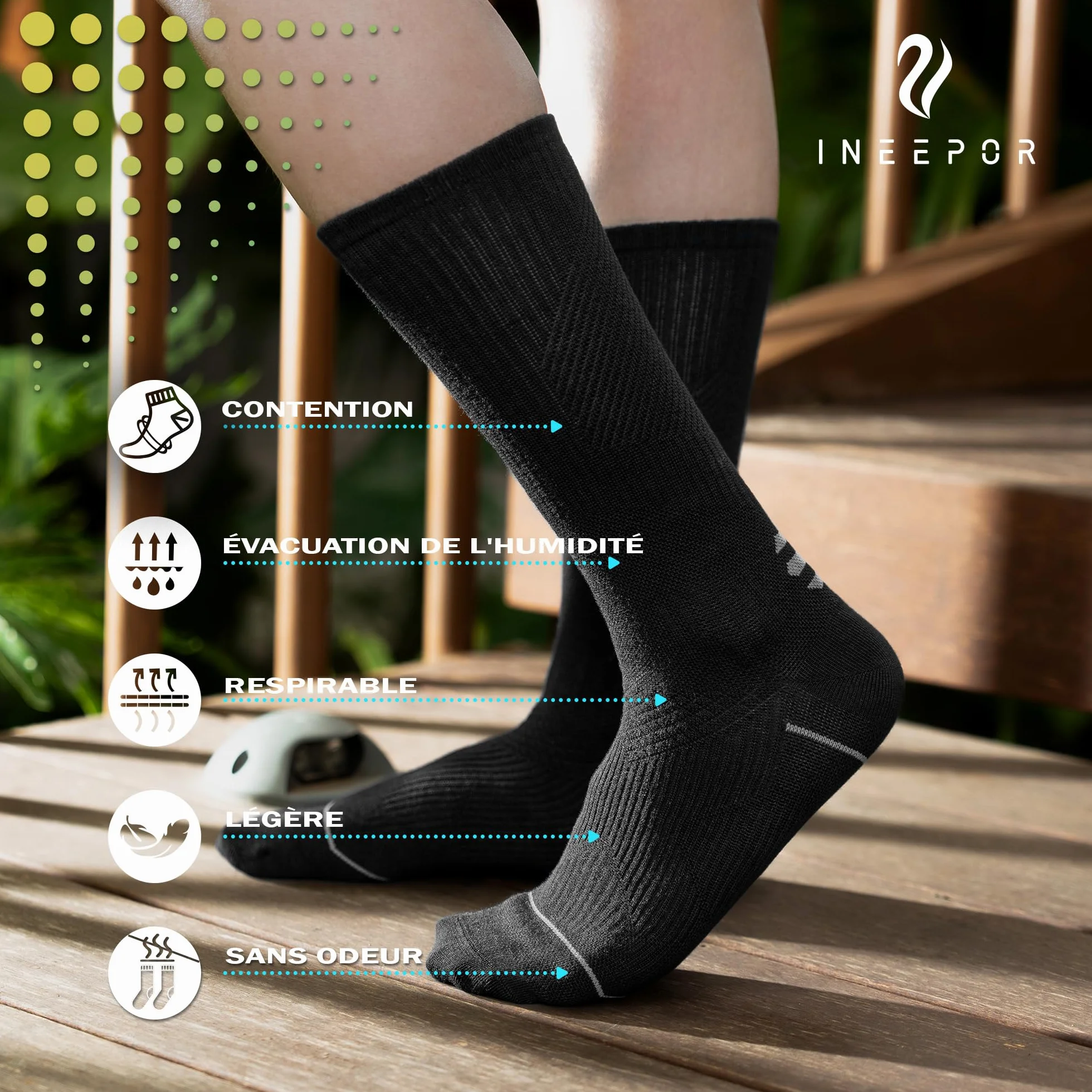 ineepor 6 Paires Bambou Chaussettes de Contention Hommes Femmes – Légères, Sans Couture, Transpirantes, Anti-Odeur – Course, Randonnée, Vélo