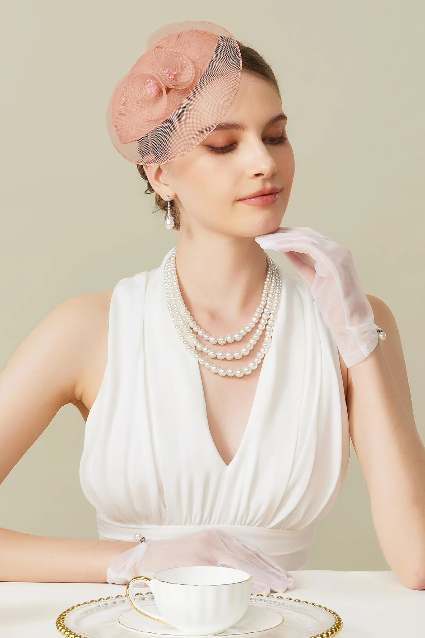 BABEYOND Chapeau bibi pour femme, élégant couvre-chef avec fleurs en maille et pince à cheveux pour mariage, jour de course, cocktail