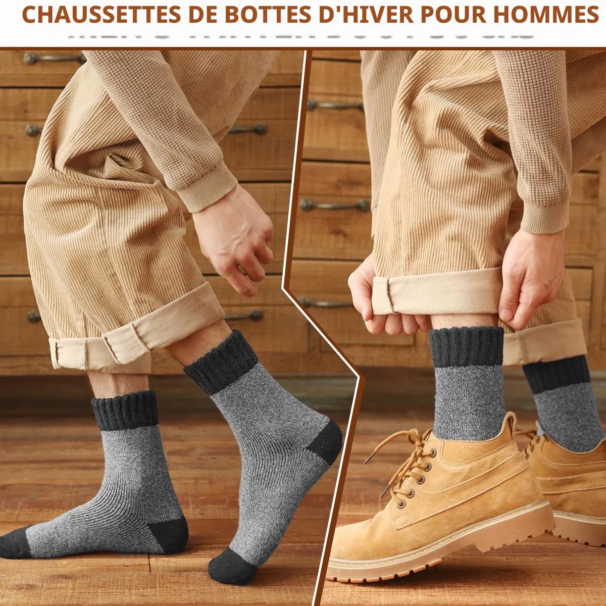 MOSOTECH Chaussettes Chaudes Homme, 5 Paires Chaussettes Thermiques Homme Hiver Épaisses en Éponge, Respirantes et Douces, Idéales pour Randonnée, Travail, Quotidien, Taille 39-45